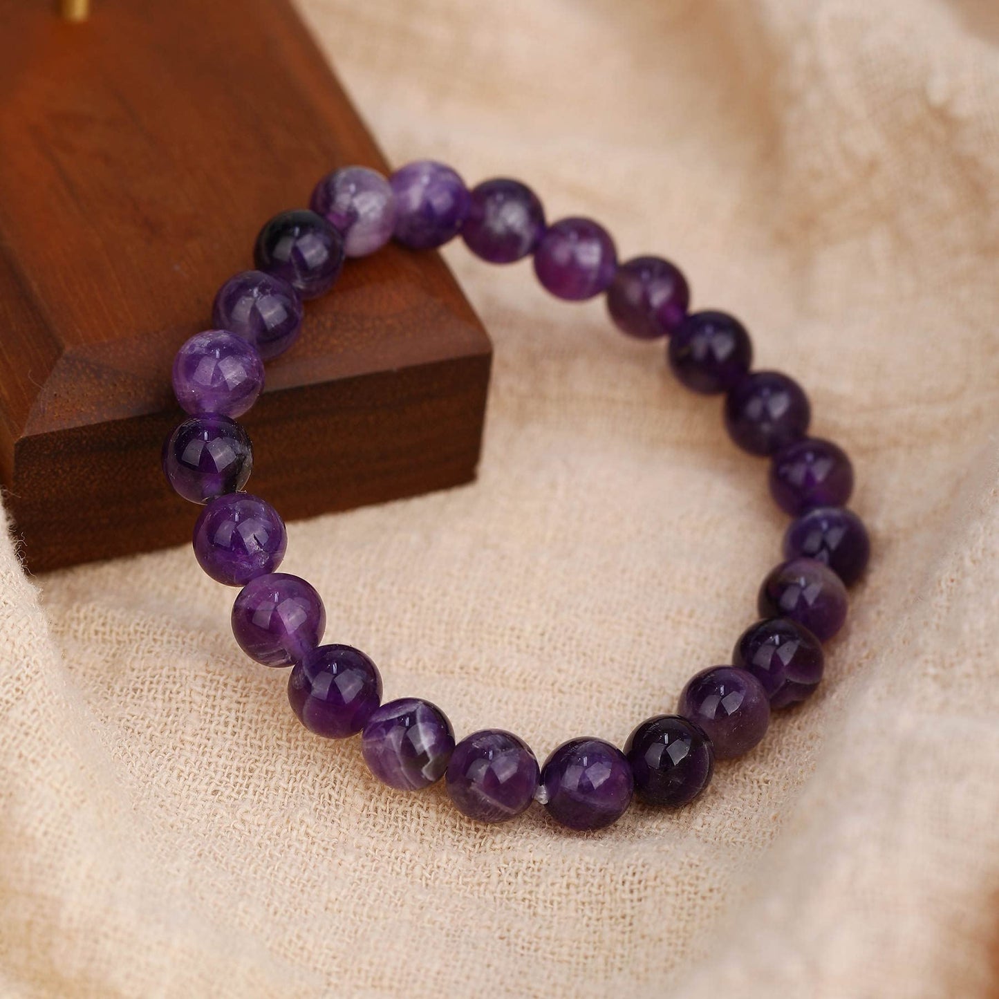 Crystal Vibe Handmade Natural Amethyst Bracelet for Women - Stretchable 8mm Bead Bracelet - Adjustable size Crystal Bracelet for Women