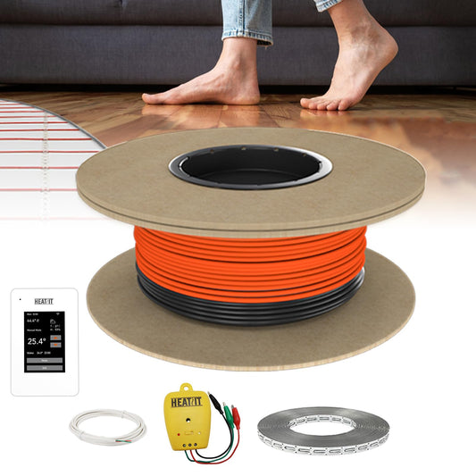 Electric Floor Heating Cable Underfloor Heating System Indoor Heated Floor Wire & ET-7AW Thermostat & Alarm Monitor 120V, 15 sq.ft.