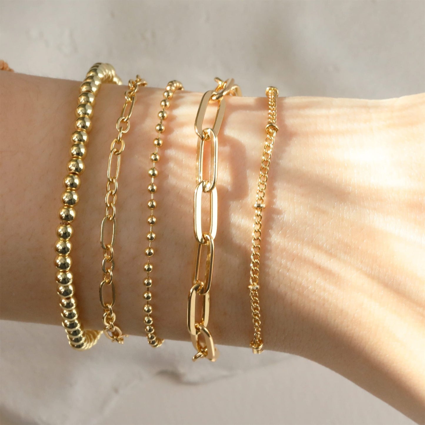 DEARMAY 14K Gold Plated Bracelets for Women Gold Jewelry Set for Women Beaded Bracelets Dainty Paperclip Chain Bracelet Pack Gifts