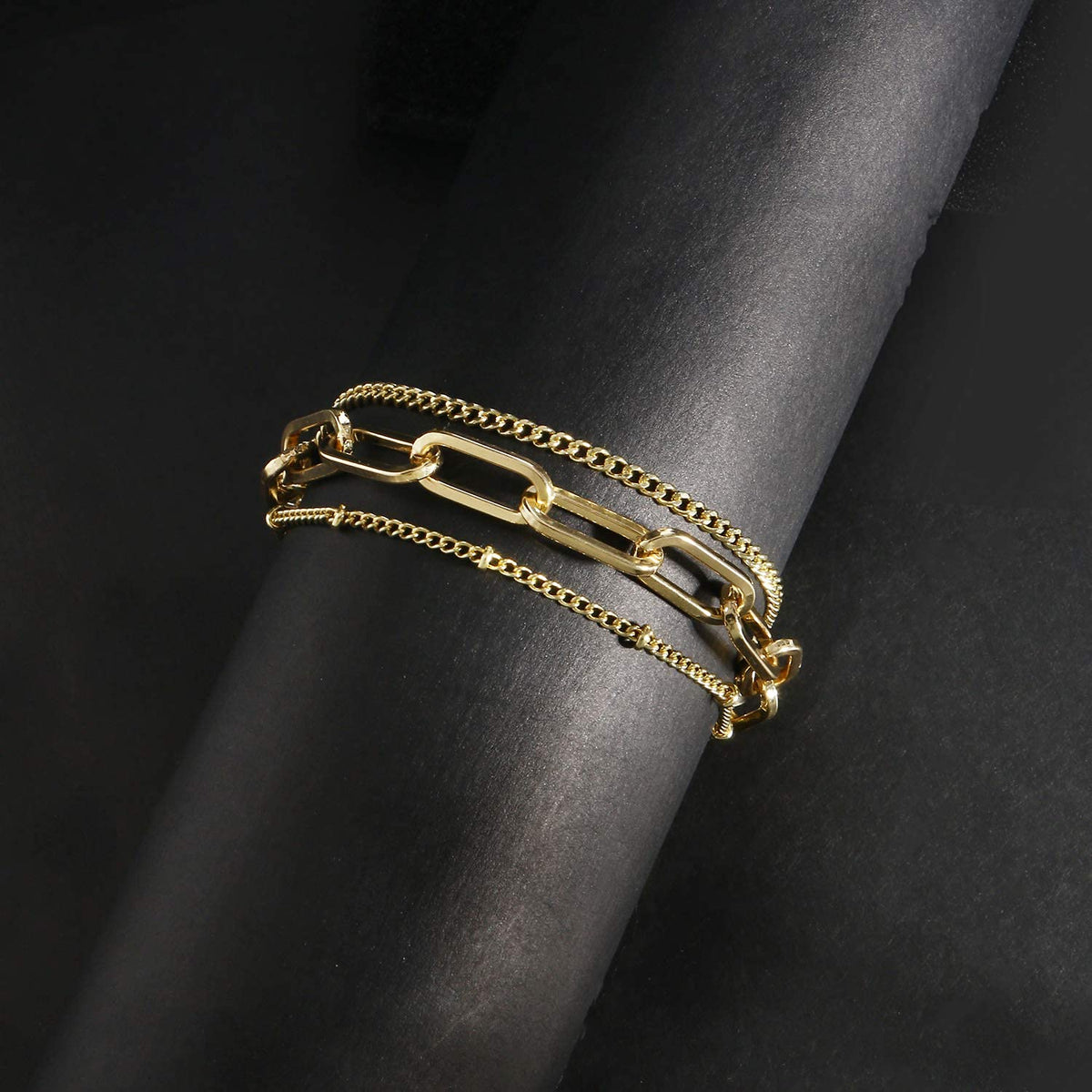 CONRAN KREMIX Gold Chain Bracelet Sets for Women 14K Gold Plated Dainty Link Paperclip Bracelets Stake Adjustable Layered Gold Bracelet for Women Trendy Gold Jewelry For Women