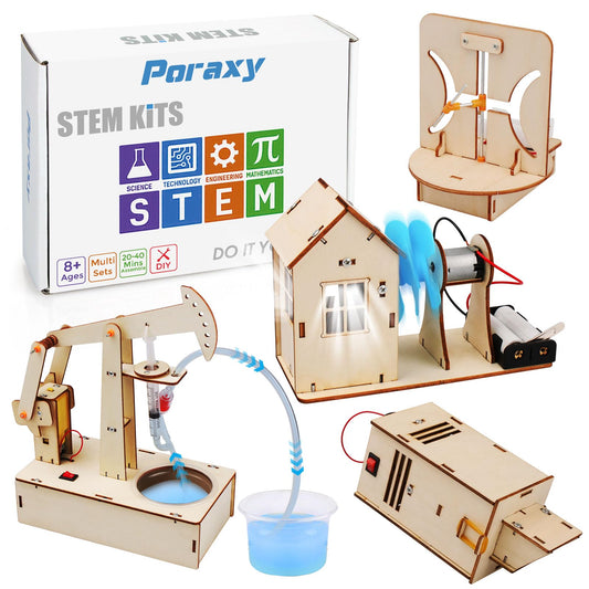 Poraxy 4 Set STEM Kits for Kids Ages 8-10, Science Experiment Projects Building Kits, Wooden 3D Puzzles, Educational Building Toys for Ages 8-12-13, Gifts for 8,9,10,11,12 13 Year Old Boys and Girls