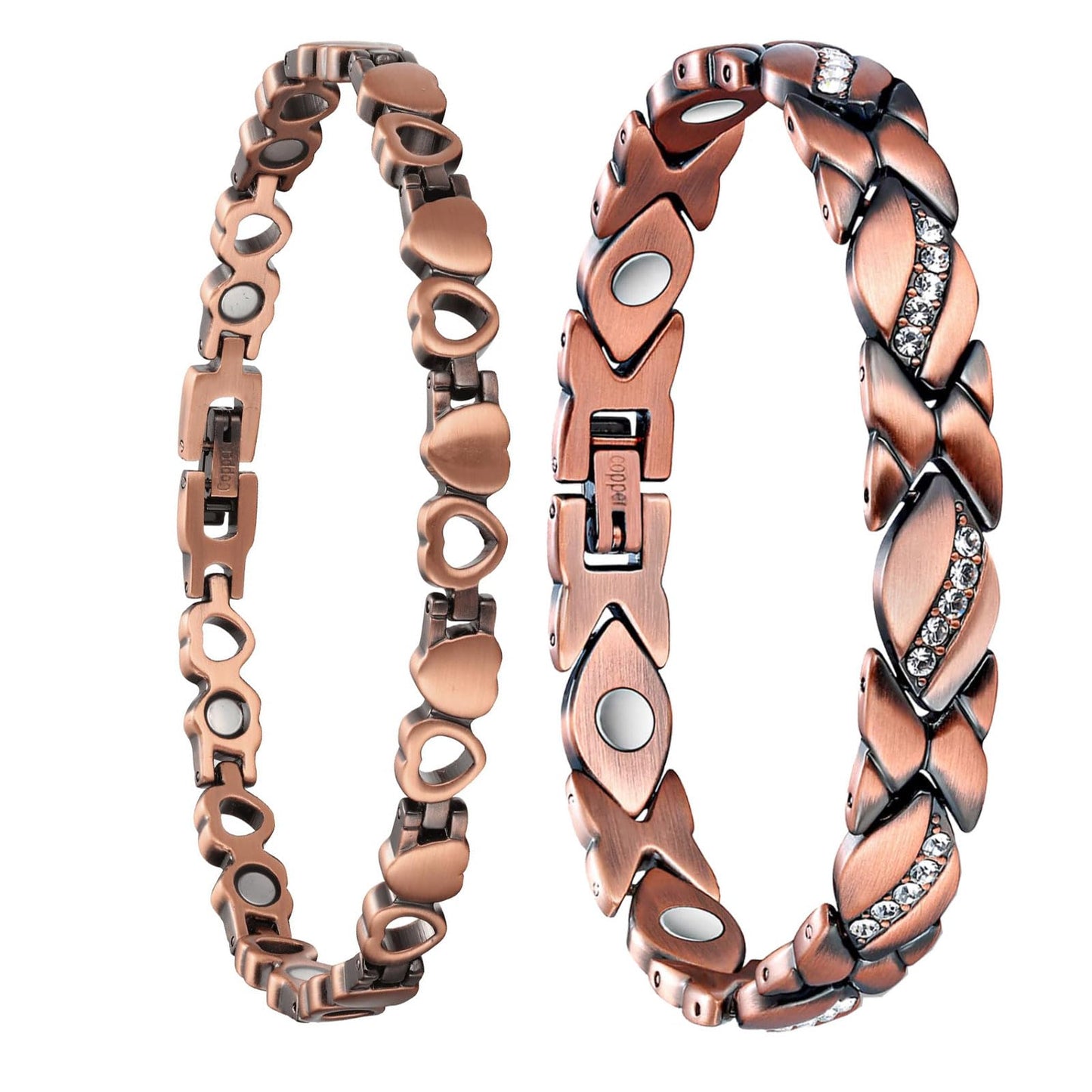 Copper Bracelet for Women, 99.99% Pure Copper Megneetic Bangle Arthritis, Effective Neodymium Lympunclog, Titanium Steel Heart Crystal Bracelets, Pulsera de Cobre para Mujer