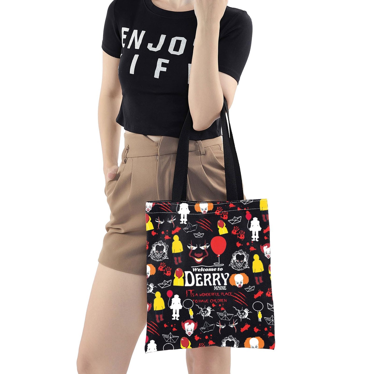 JNIAP Horror Clown Tote Bag Horror Clown Gift Welcome To Derry Maine Gifts Horror Clown Shoulder Bag (DERRY tb)