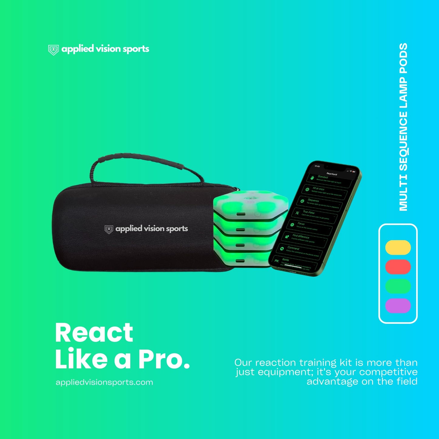 Sports Reaction Agility Lights Training Kit Improves Reaction Time & Agility for Athletes, Physical Therapists & Fitness Trainers Sports. Free App (8 Pods Reaction Lights)