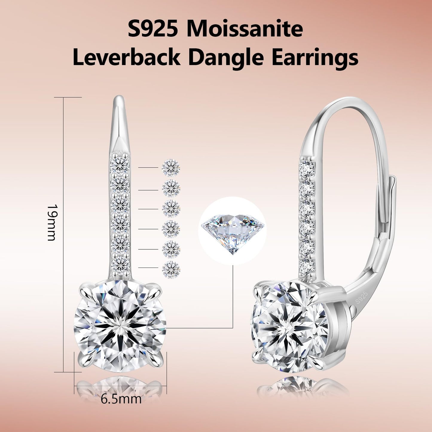 KRKC Moissanite Earrings, 1.0ct-2.0ct D Color Lab Created Diamond Earring, White Gold Plated Sterling Silver Dangle Earrings S925 Leverback Drop Earring for Women Hypoallergenic Gifts for Mom Wife