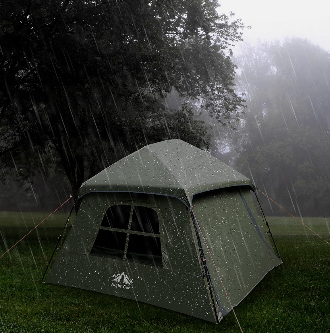 Night Cat Blackout Cabin Tent: 4 Person Pop Up Camping Tent with Vestibule & Rainfly Waterproof Instant Easy Setup Family Tent