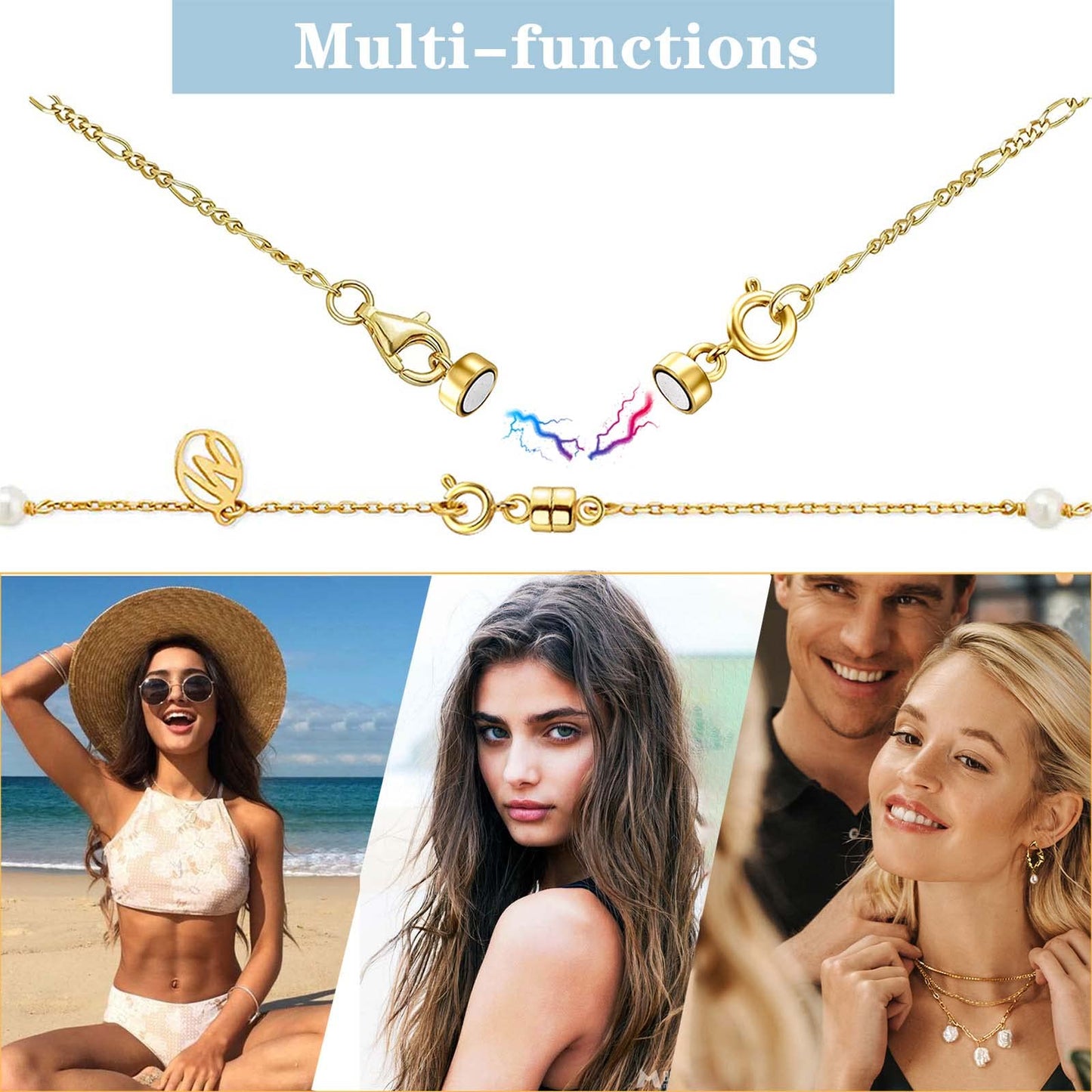 Dailyacc Magnetic Necklace Clasps and Closures - Safety 14 K Gold and Silver Jewelry Converters for Bracelets Chain Extender