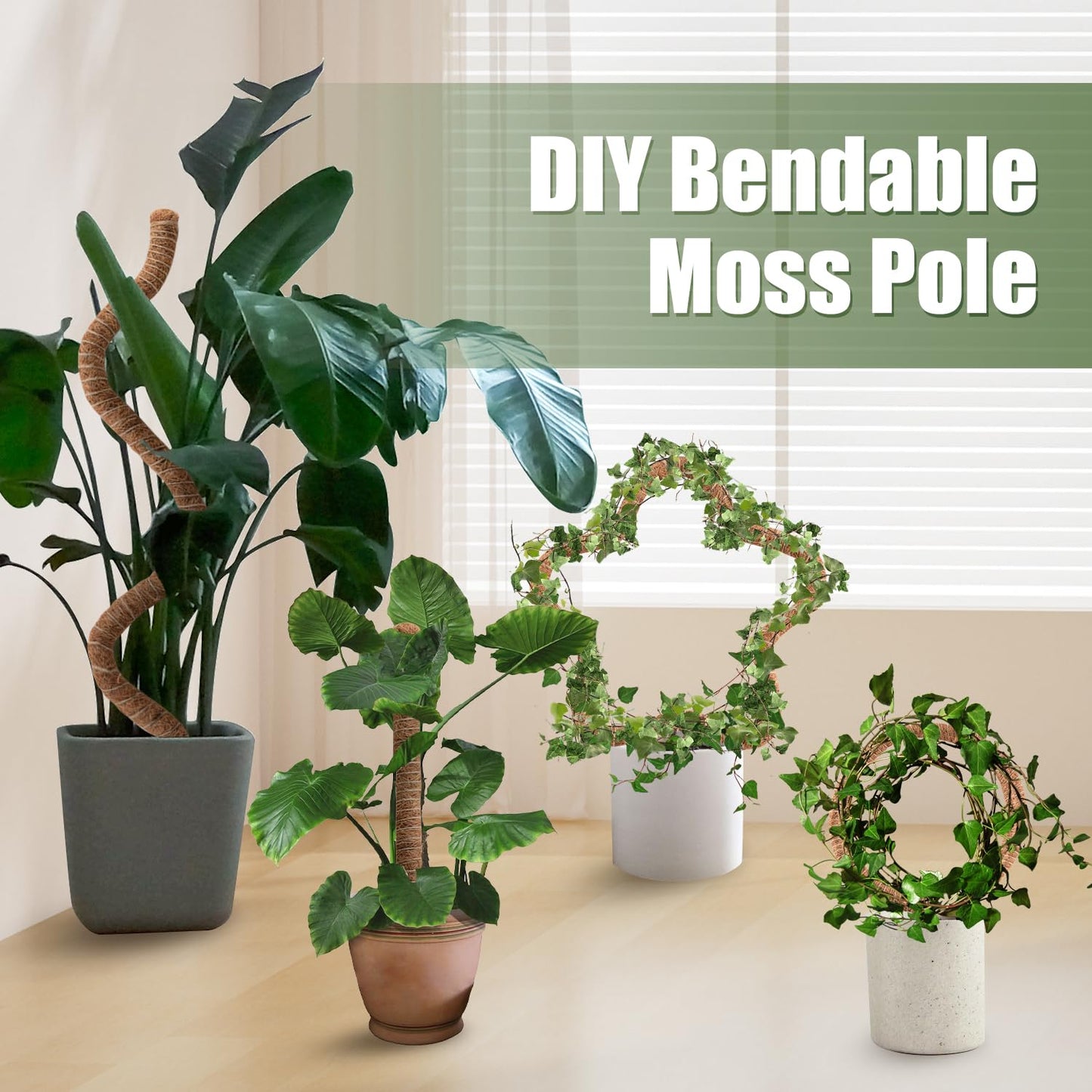 4 Pack Moss Pole, 28 Inch Bendable Moss Poles for Plants Monstera for Climbing Plants, Handmade Coco Coir Pole Plant Sticks Support Stakes for Indoor Plants Plant Grow