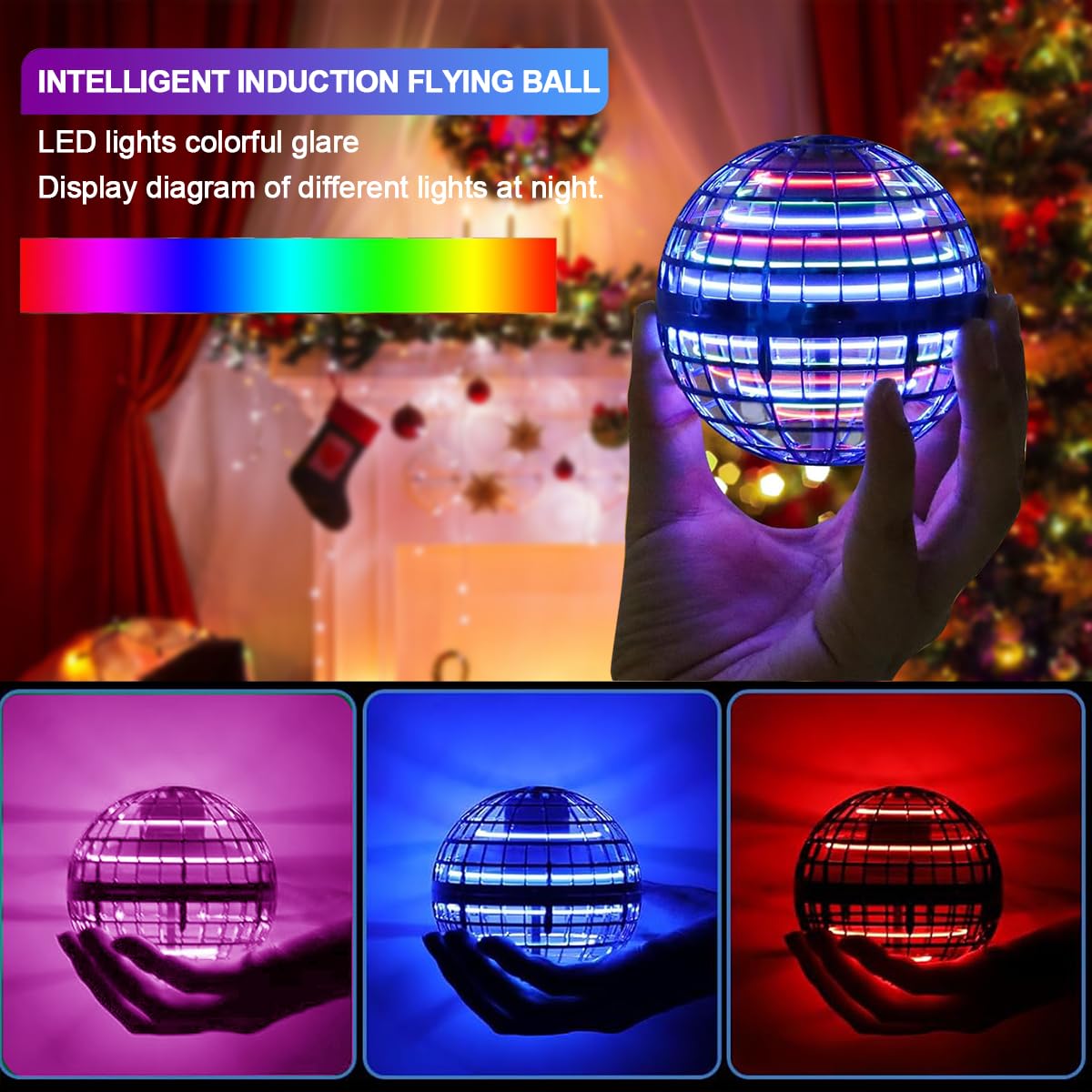Taikcsut 2025 Upgraded Flying Orb Ball Toy, Hover Boomerang Ball Spinner Mini Drone - Magic Floating Galactic Fly Spinning Orb, for Boys Girls and Kids (Blue+red)