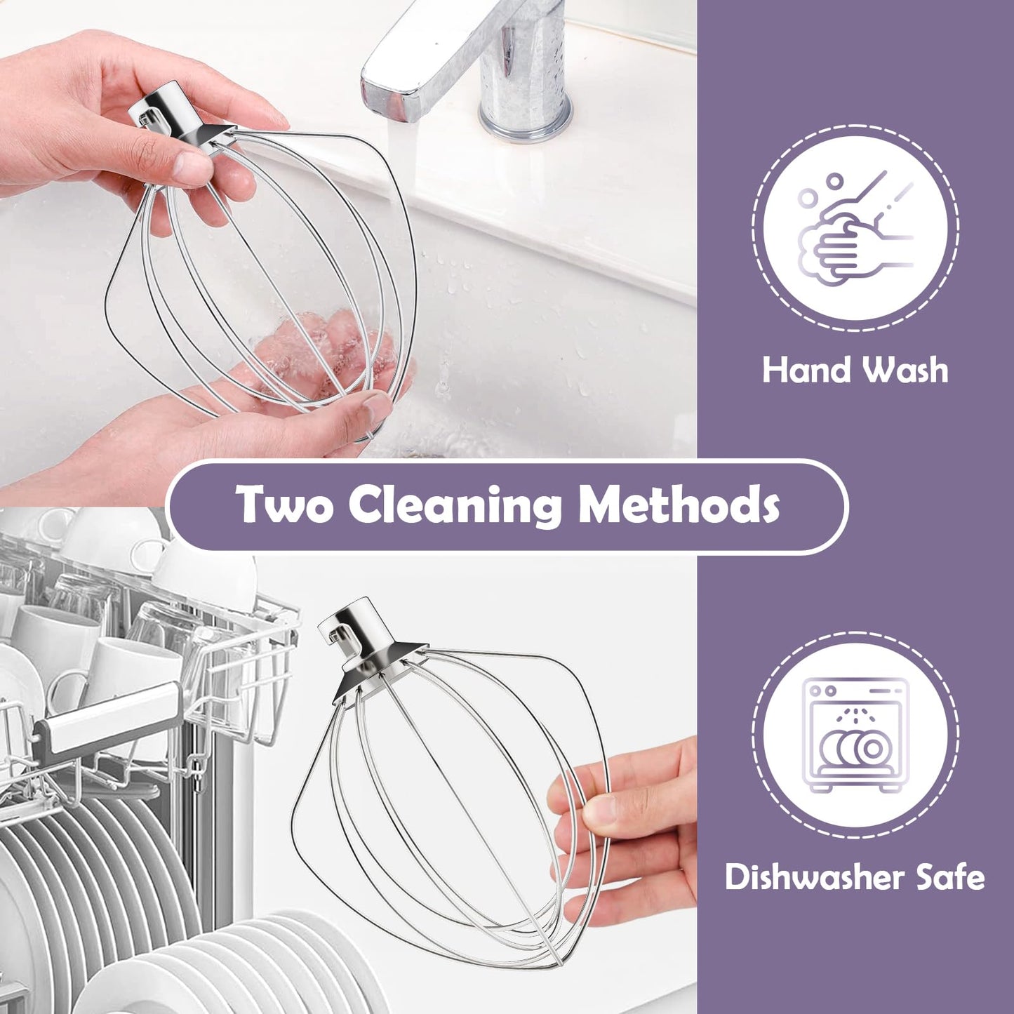 Stainless Steel 6-Wire Whisk Attachment for KitchenAid Mixer, 4.5-5Qt Tilt-Head Stand Mixer Compatible, Dishwasher Safe, Ideal for Whipping Cream, Mixing Flour & Cake, Perfect for Mayonnaise Whisks