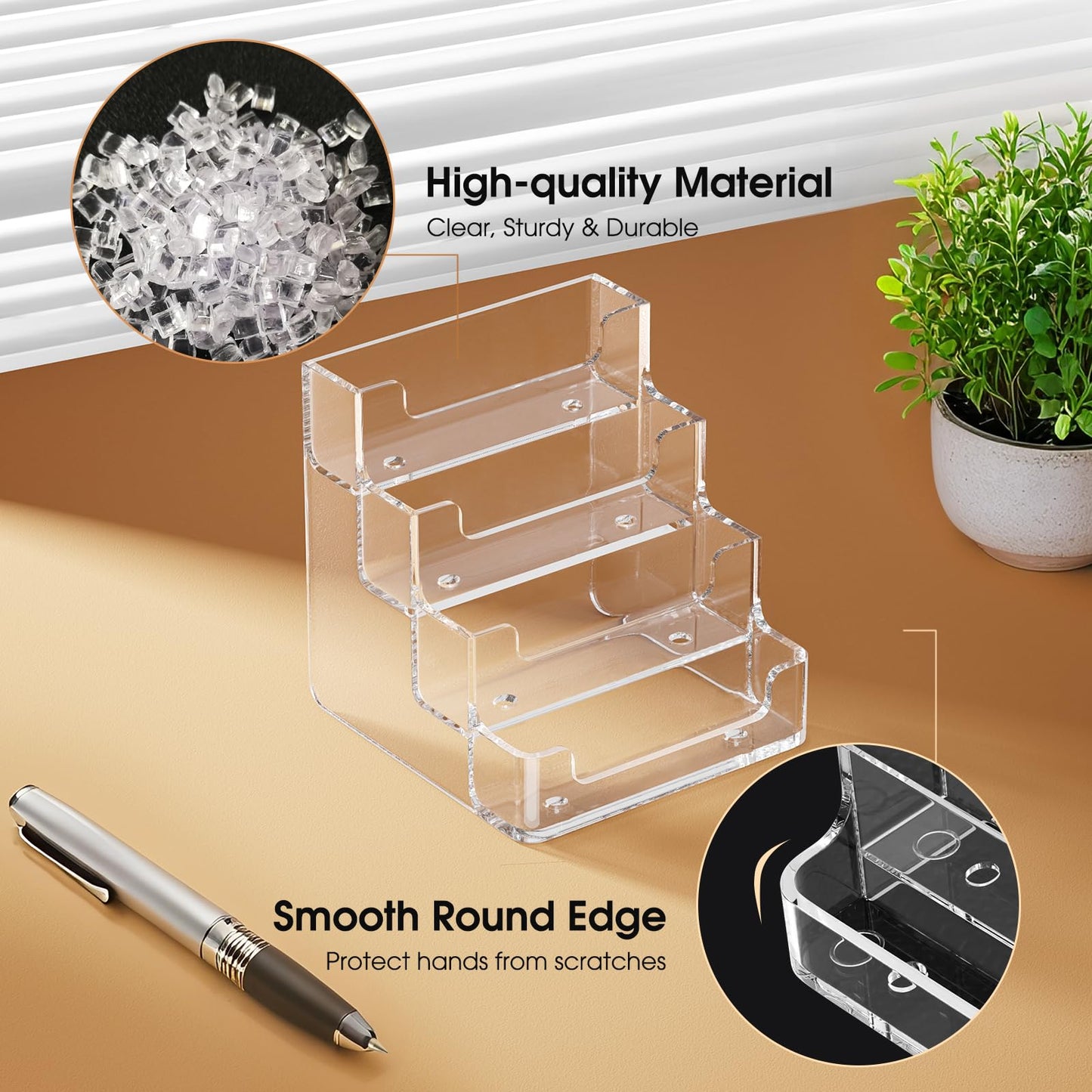 MaxGear Clear Business Card Holder, Acrylic Business Card Stand for Desk with 4 Tier, Clear Plastic Cards Display Holder for Exhibition, Home and Office, 320 Cards Capacity, 4 Pocket, 2 Pack