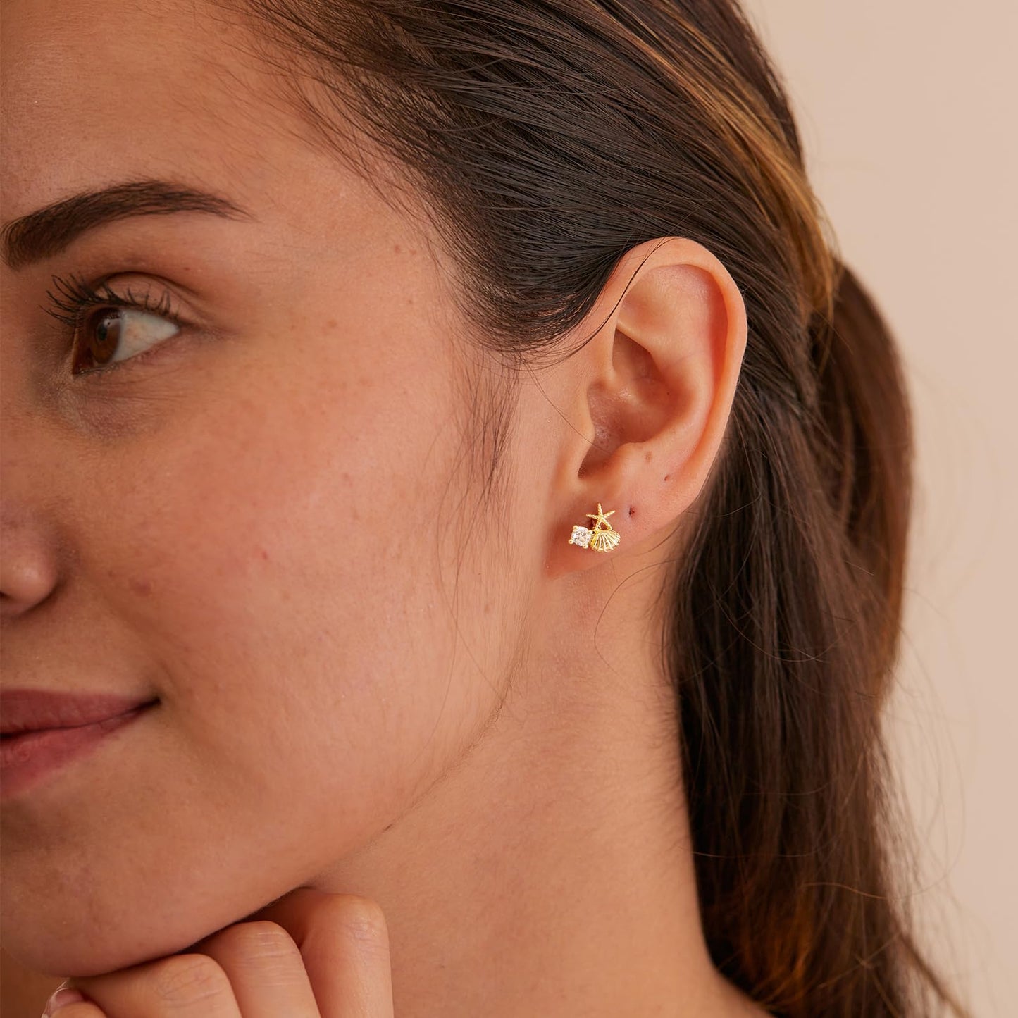 Plenky Gold Earrings for Women- 14K Gold Plated Starfish Shell CZ Earrings Summer Beach Vacation Outfits Trendy Jewelry Gifts