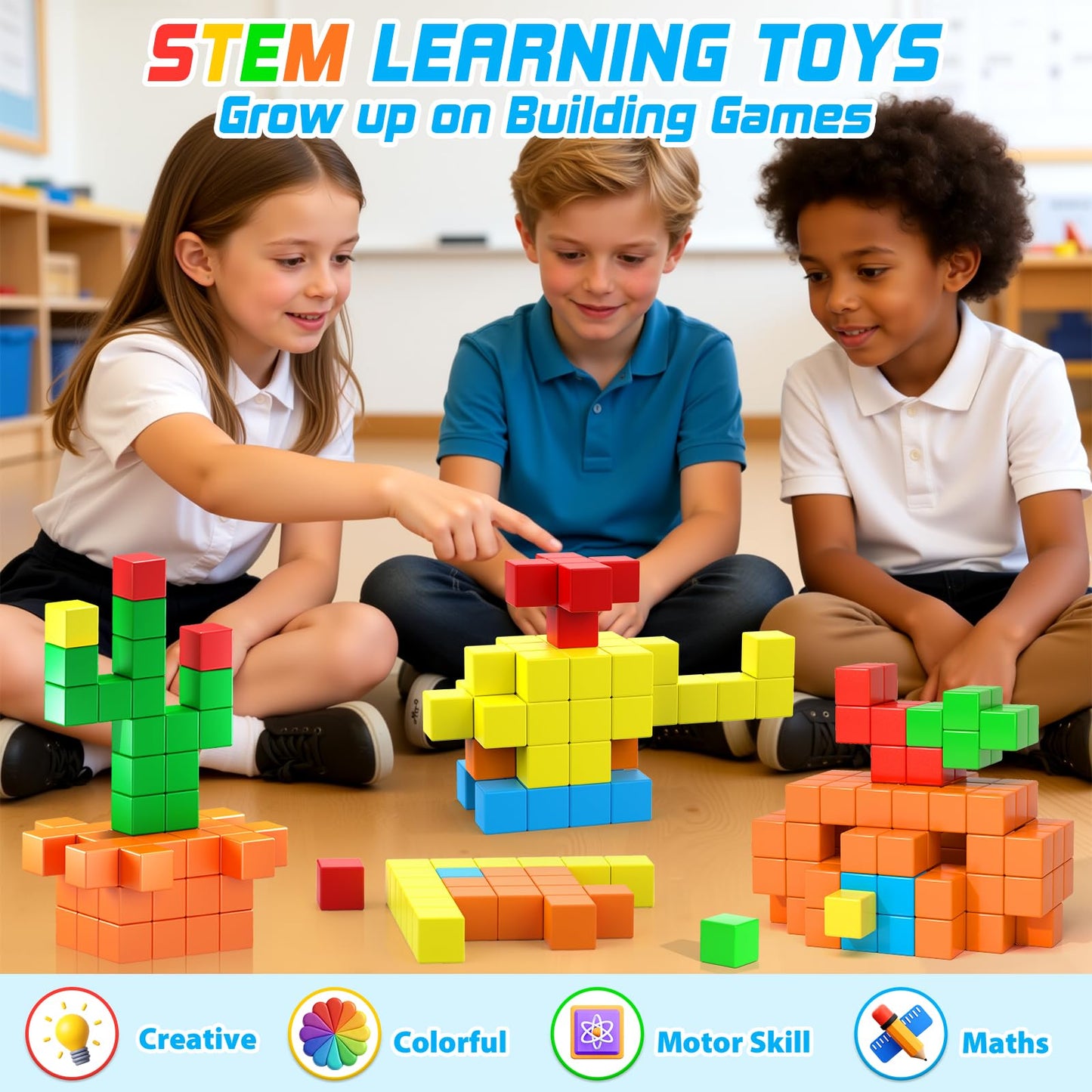 48PCS Magnetic Blocks for Toddlers Outdoor Toys, Large Magnetic Cube Toy for Sensory Montessori Education Preschool Magnet Toys for 3 4 5 6 Year Old Boys and Girls