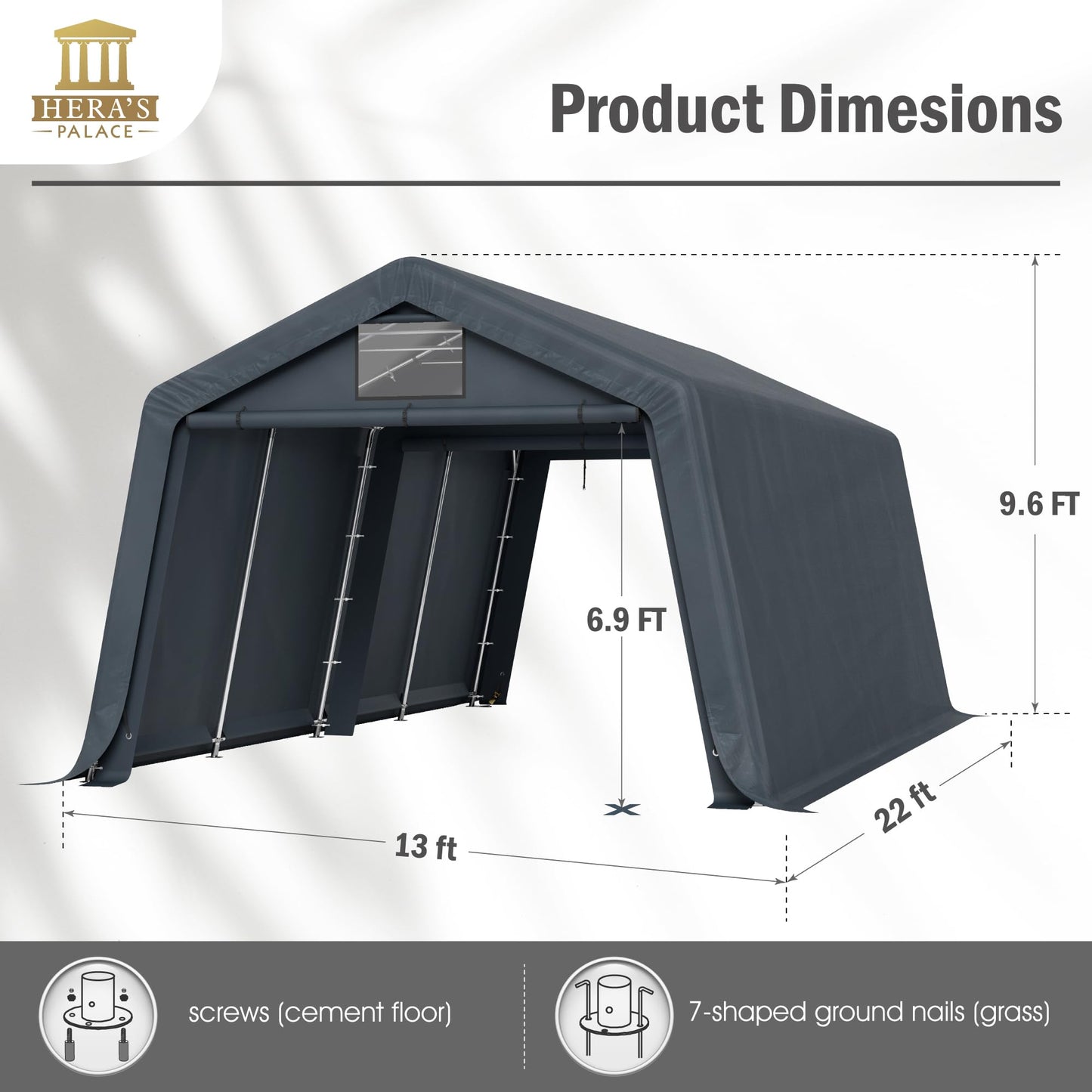 HERA'S PALACE 13x22ft Carport Heavy Duty Storage Shed Outdoor Anti-Snow Portable Canopy Shelter with Doors Garage Tent for Utv Boat Truck Motorcycle