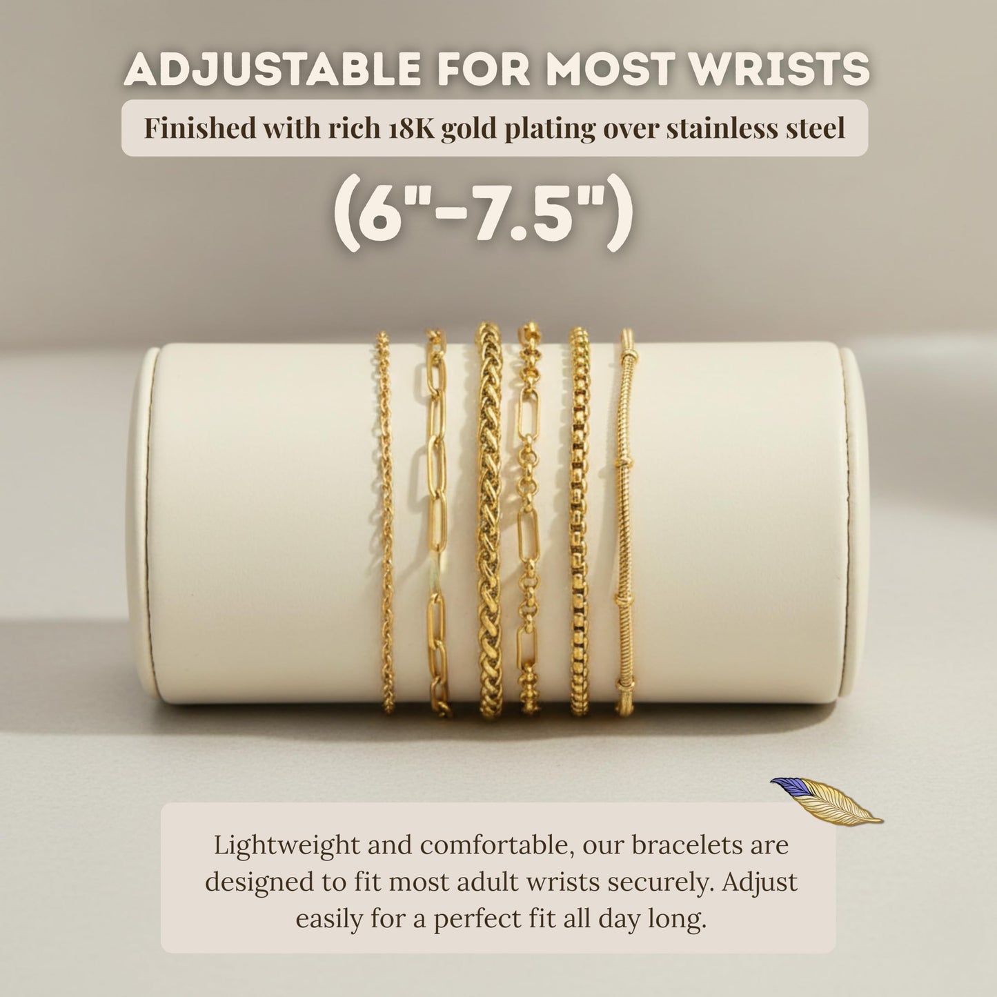 Cherry Tree Collection Stainless Steel Bracelets for Women | Stackable Bracelet Set of 6 Gold | (6-7.5") To Fit Most Wrists | Stainless Steel Charm Bracelet | Fashion Accessories Jewelry