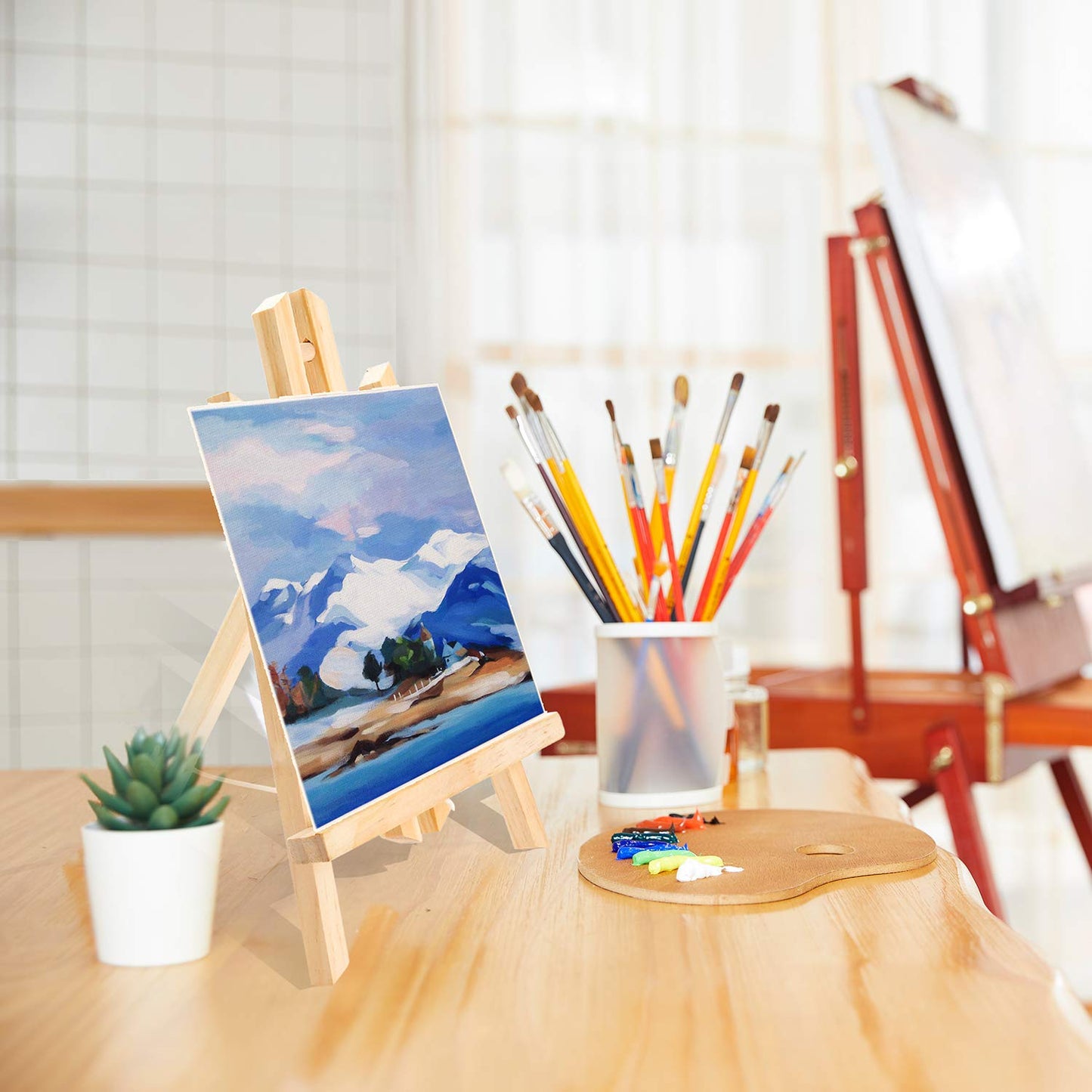 AROIC Wood Easels, Easel Stand for Painting Canvases, Art, and Crafts. (11.8 inch, 20 Pack), Tripod, Painting Party Easel, Kids Student Table School Desktop, Portable Canvas Photo Picture Sign Holder.