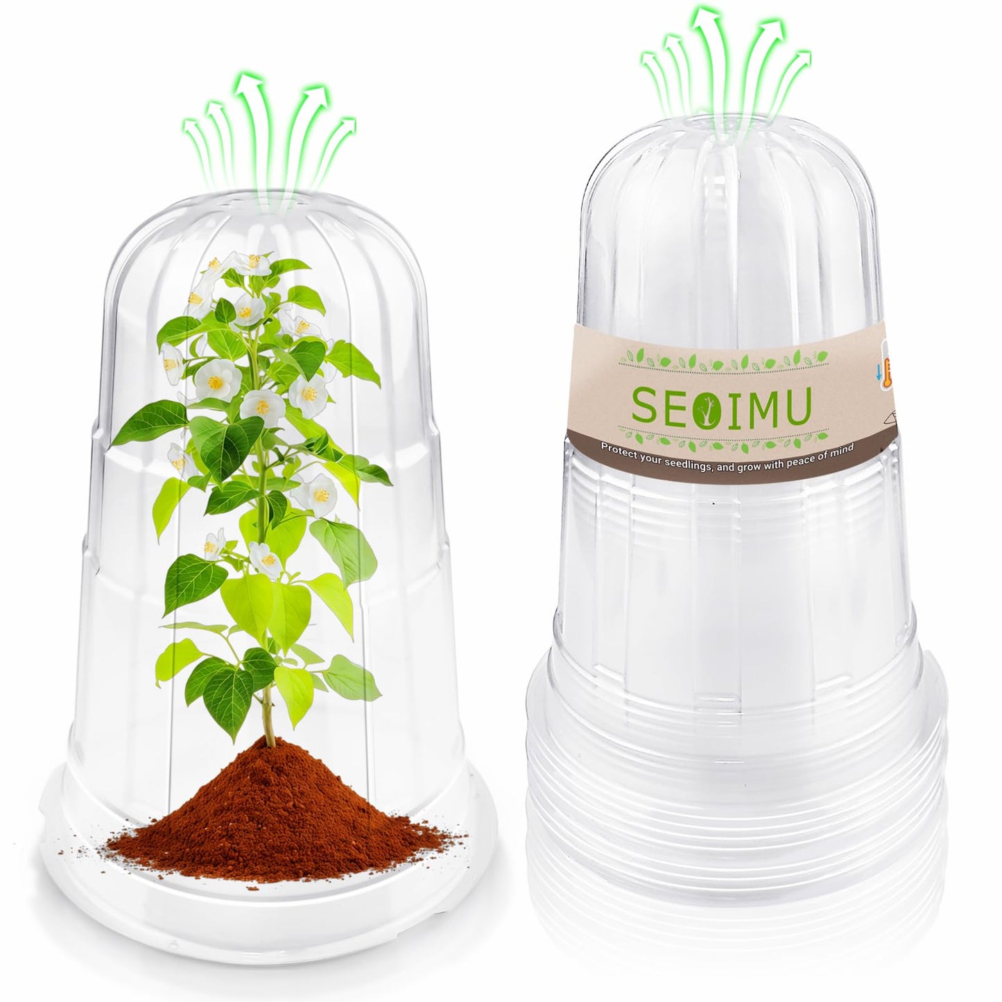 SEOIMU 30 Pcs Upgraded Transparent Garden Cloches for Plants, Reusable Plant Covers, Plant Protectors from Animals for Garden Plants, Plant Covers Freeze Protection, Compatible with Slug Collar