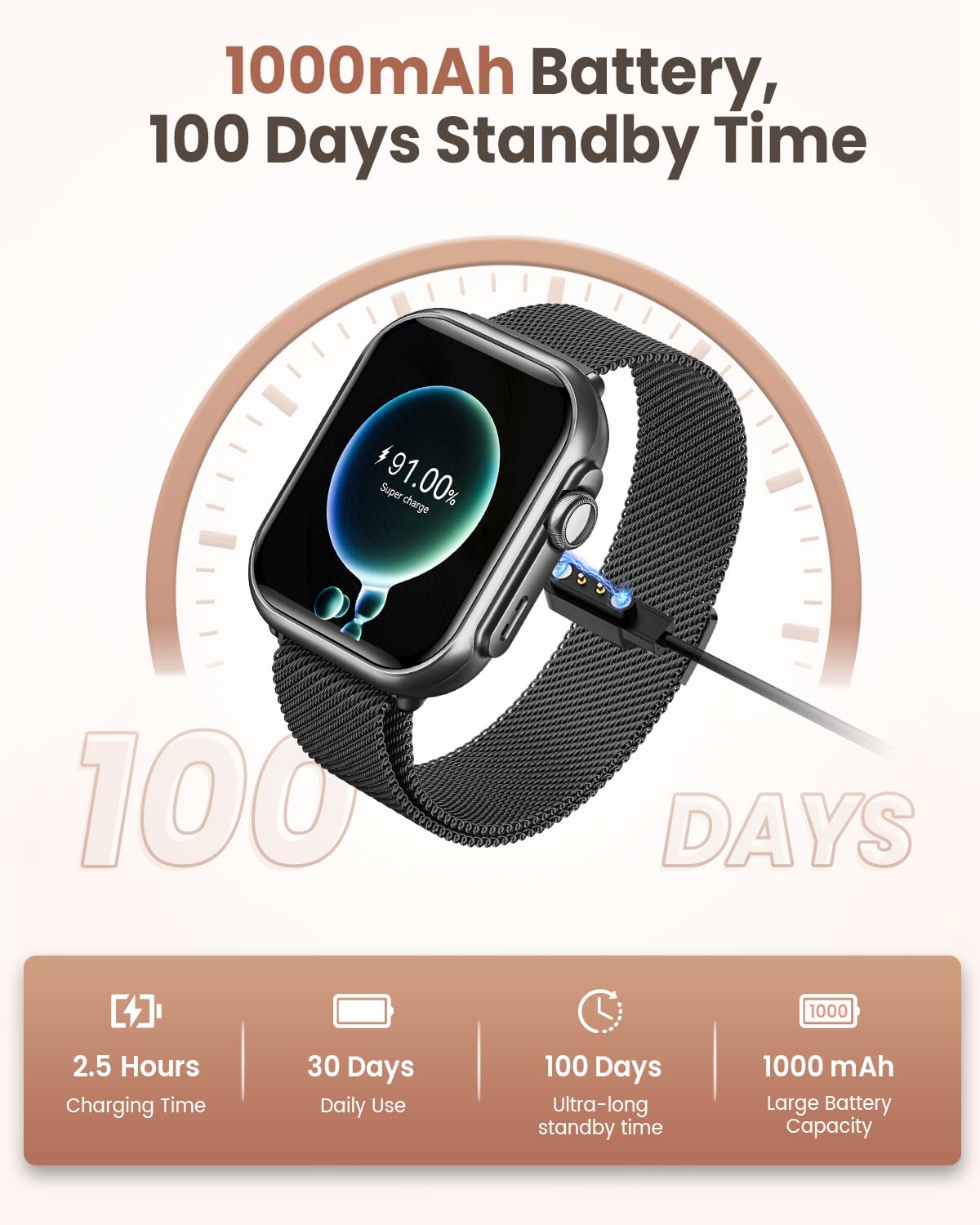 Smart Watches for Women Men, 1.83" HD Smart Watch for Android iPhone with Calls/Messages/Notifications, Sleep/Heart Rate/SpO2/Blood Pressure Monitor, 110+ Sports Modes Fitness Watch, 1000mAh Battery