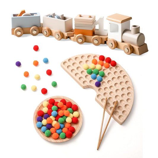 Wooden Train Set for Baby Toys Wooden Peg Board Beads Game Color Sorting Toy Birthday Toy