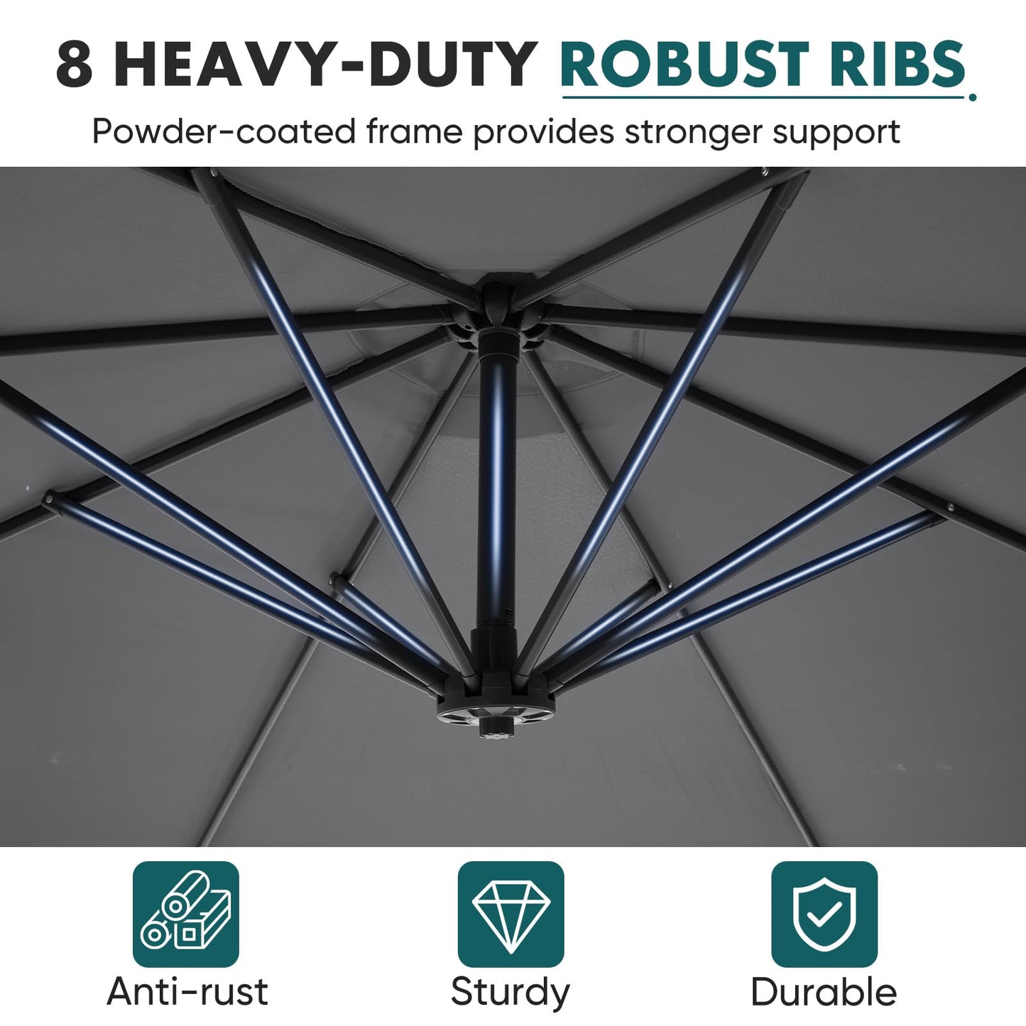OLIXIS 9.8FT Offset Patio Umbrella with Base, Cantilever Table Umbrellas for Outdoor Sun Shade UV Protection with Easy Tilt Adjustment, 8 Ribs for Backyard, Lawn, Garden, Pool