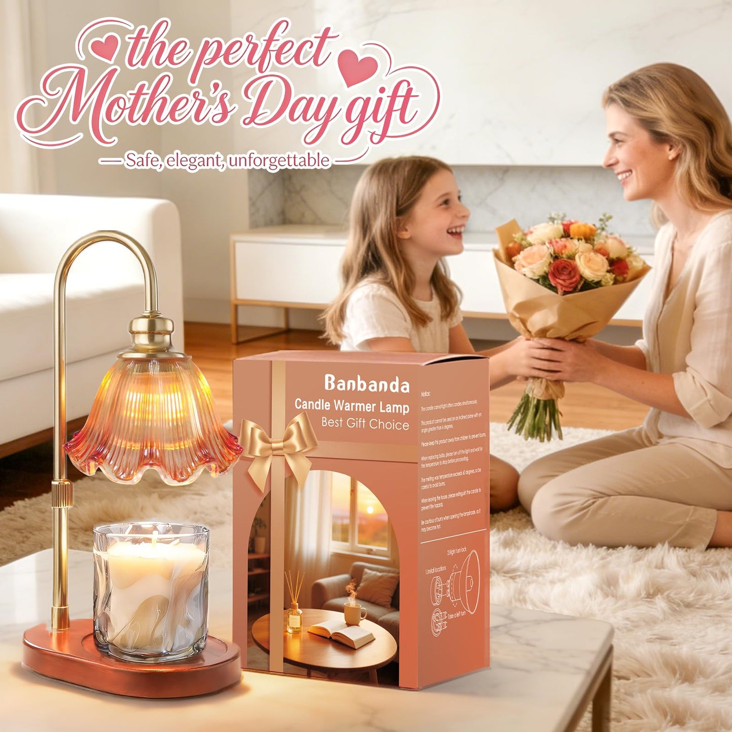 Banbanda Candle Warmer Lamp with Timer: Mothers Day Gifts,Birthday Gifts for Women, House Warming Gifts New Home Decor – Height Adjustable Candle Lamp - Walnut Solid Wood Base, with 2 Bulbs