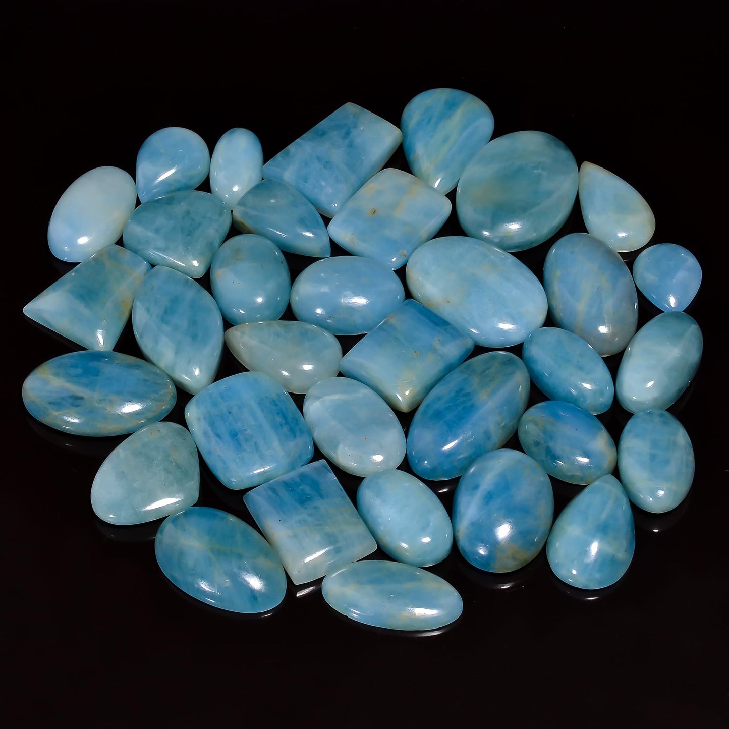 Natural Aquamarine Gemstone- Chakra Healing Crystals Gemstones for DIY Jewelry Making -Loose Polished Cabochon -Perfect for Crafting Meditation Jewelry Gift for Her Mother Wife (5 pcs, 25-35 mm)