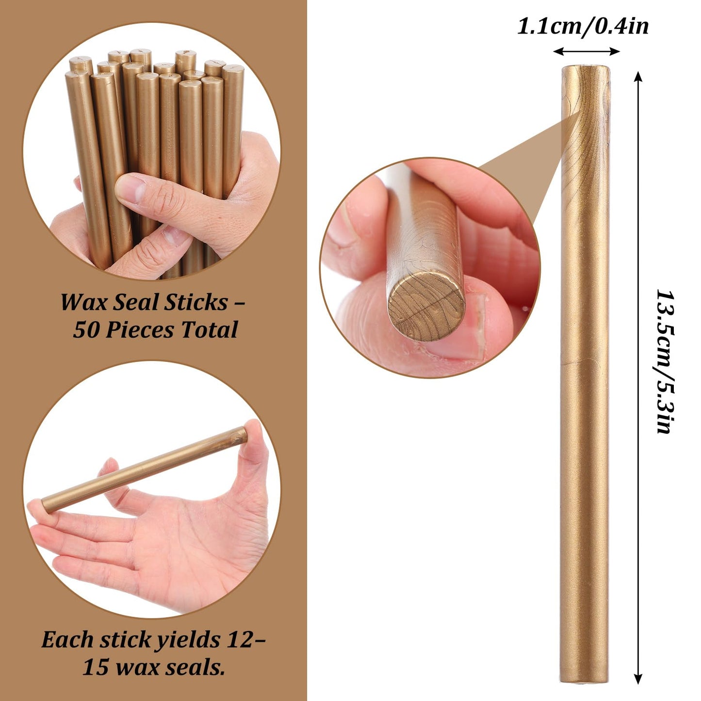 HANLANXUE 50 Pcs Gold Sealing Wax Sticks, Wax Seal Sticks for Wax Seal Stamp, Glue Gun Sealing Wax Sticks for Wedding Invitations, Letter, Envelope, Christmas, Cards and Crafts (Antique Gold)