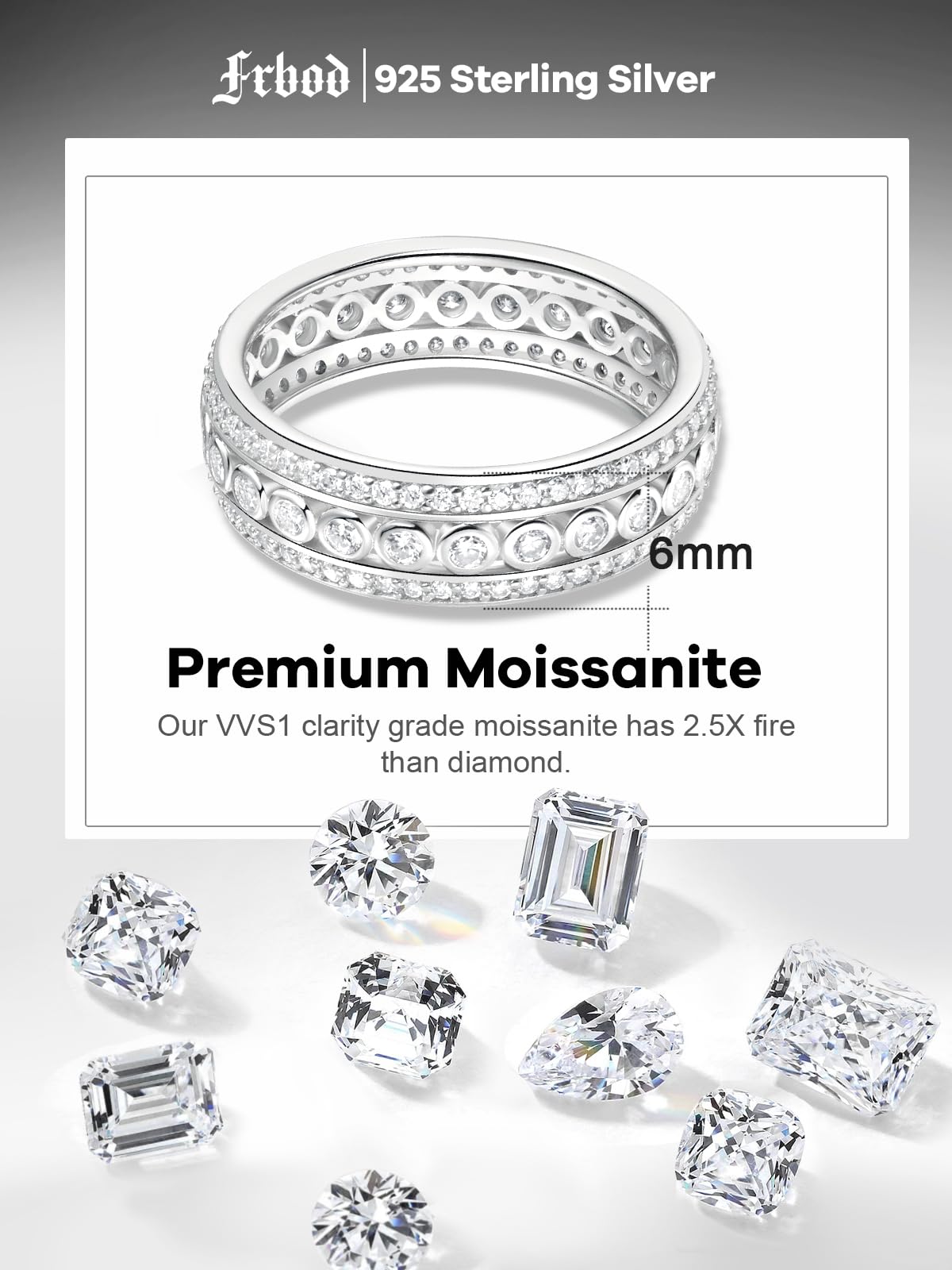 Frbod Moissanite Diamond Band Rings for Women 925 Silver Promise Wedding Band Chunky Eternity Stackable Ring Size 7
