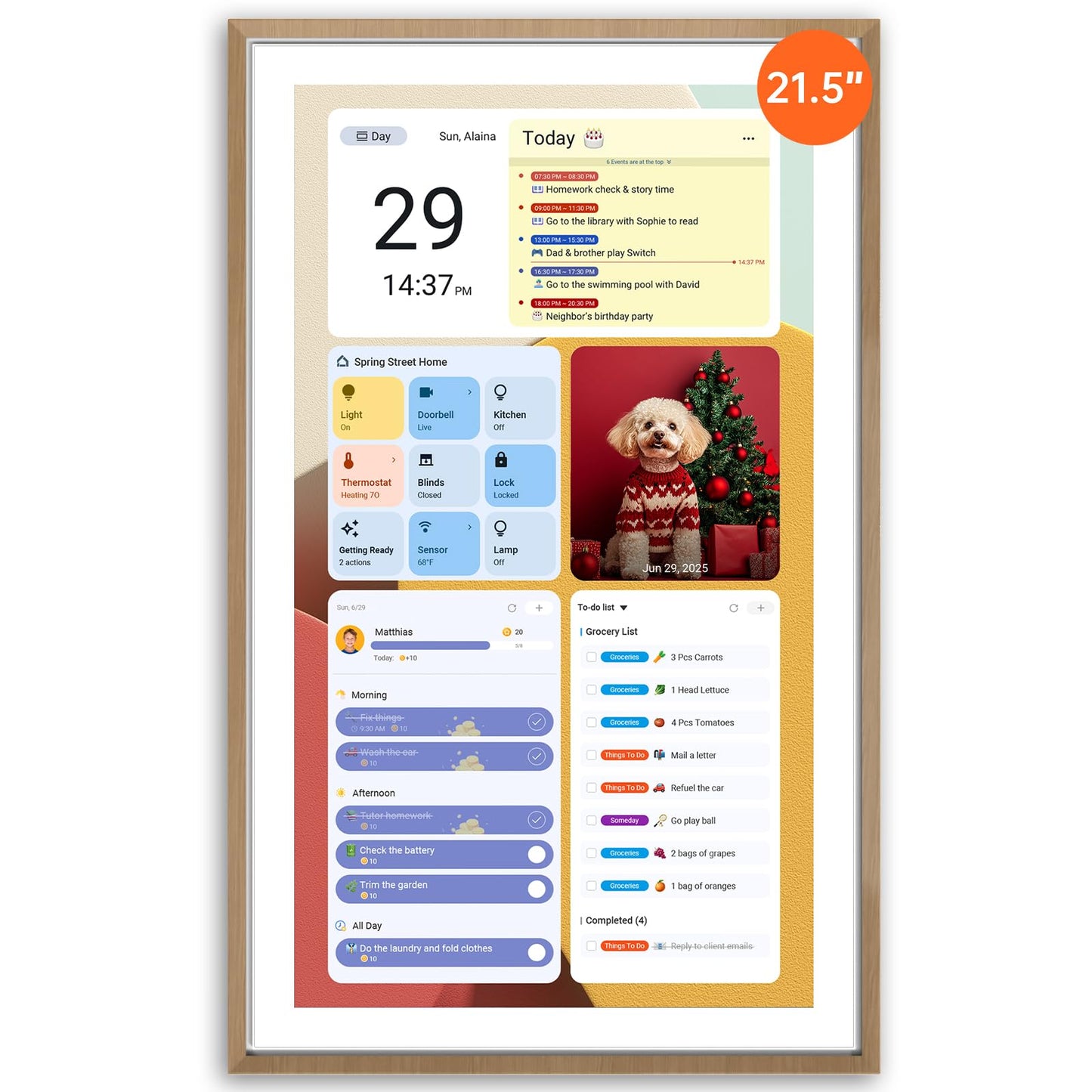 ApoloSign 21.5" Digital Calendar: Dual Mode Calendars with Google Play & Multi-calendar Sync, Electronic Planner & Chore Chart, Smart Touchscreen, Interactive Display fo Schedules (Teak,21.5-inch)