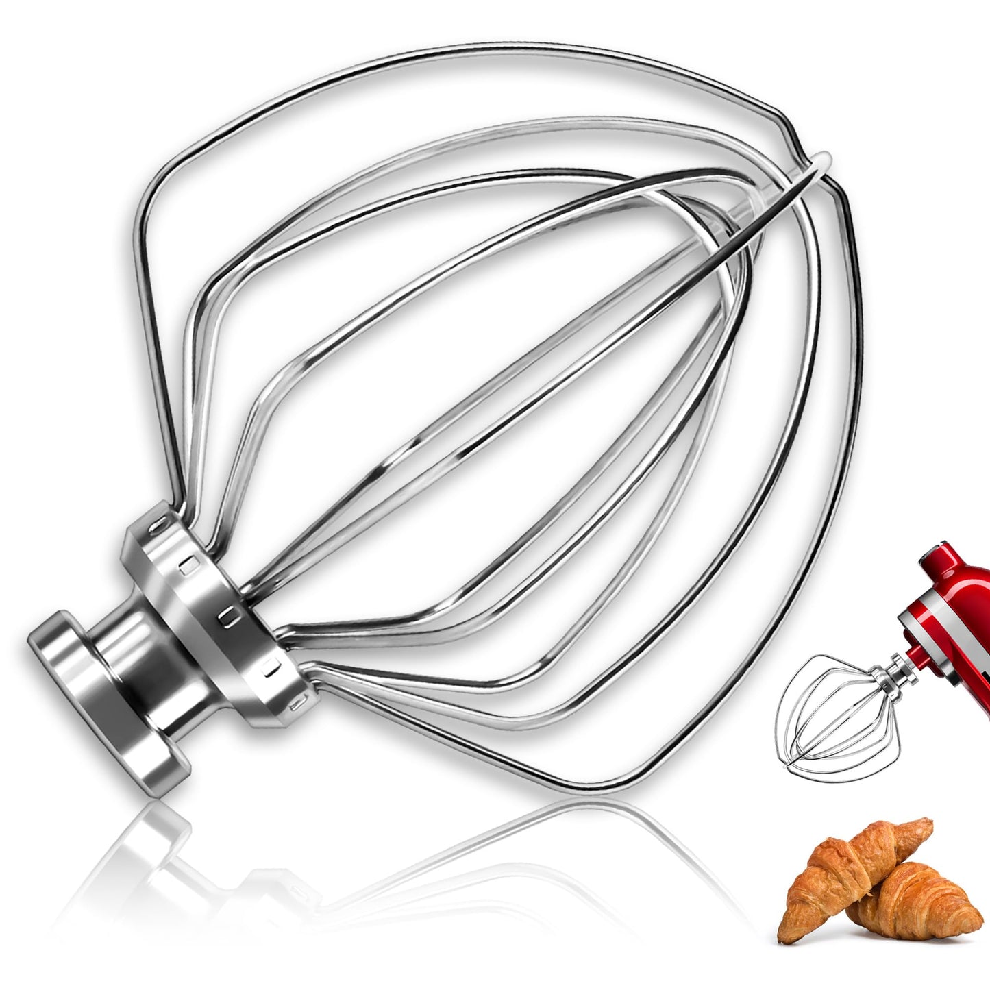 Dishwasher Safe 6 Wire Whisk,Upgrade Real Stainless Steel 6 Wire Whip Attachment for Kitchen aid Mixer,Replace K45WW Whisk Fits Kitchen aid 4.5-5 QT Tilt-Head Stand Mixer,Fast Whipping,No Aluminum