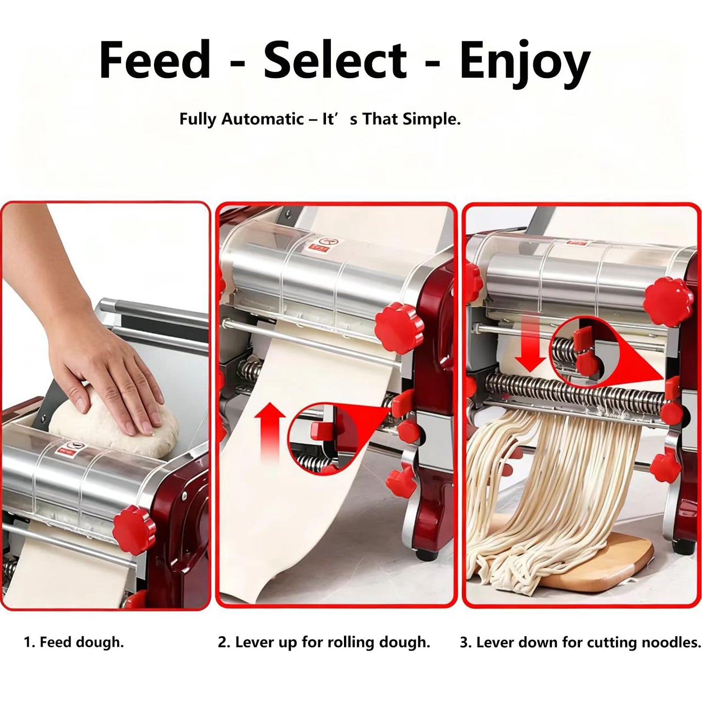 LEONEBEBE Pasta Maker Machine, Electric Commercial Pasta Roller with Stainless Steel Noodle Press, 3/9MM Blades, Dough Thickness Adjustable (0.3-5mm) for Spaghetti Lasagna Linguine Restaurant Use