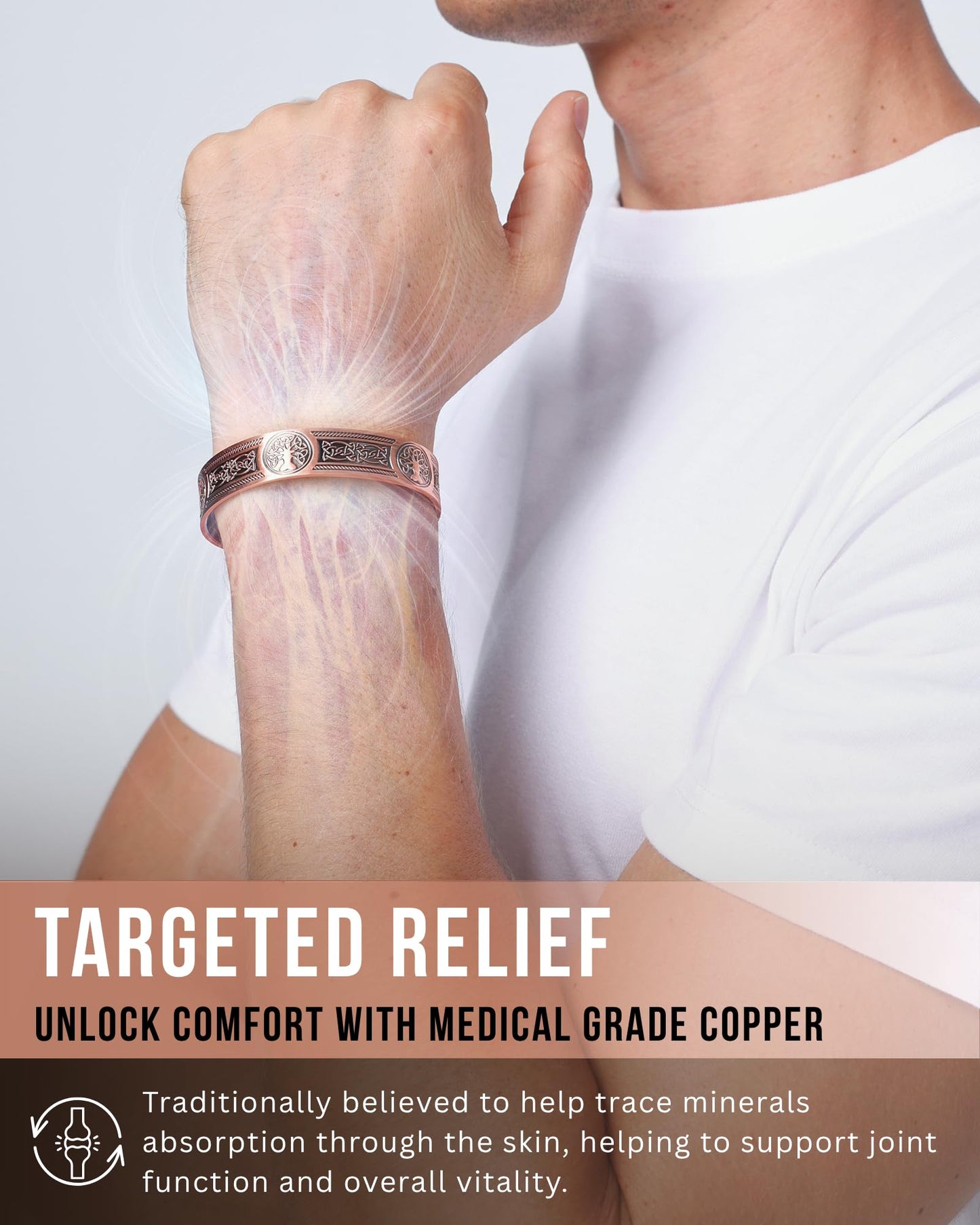 WestLuna Copper Bracelet for Men, 18X Ultra Strength Magnetic Bracelet with 3,800 Gauss Magnets, 99.99% Pure Copper Lymph Drainage Relief Health Jewelry, Includes Gift Box, Jewelry Cloth, Blank Blessing Card
