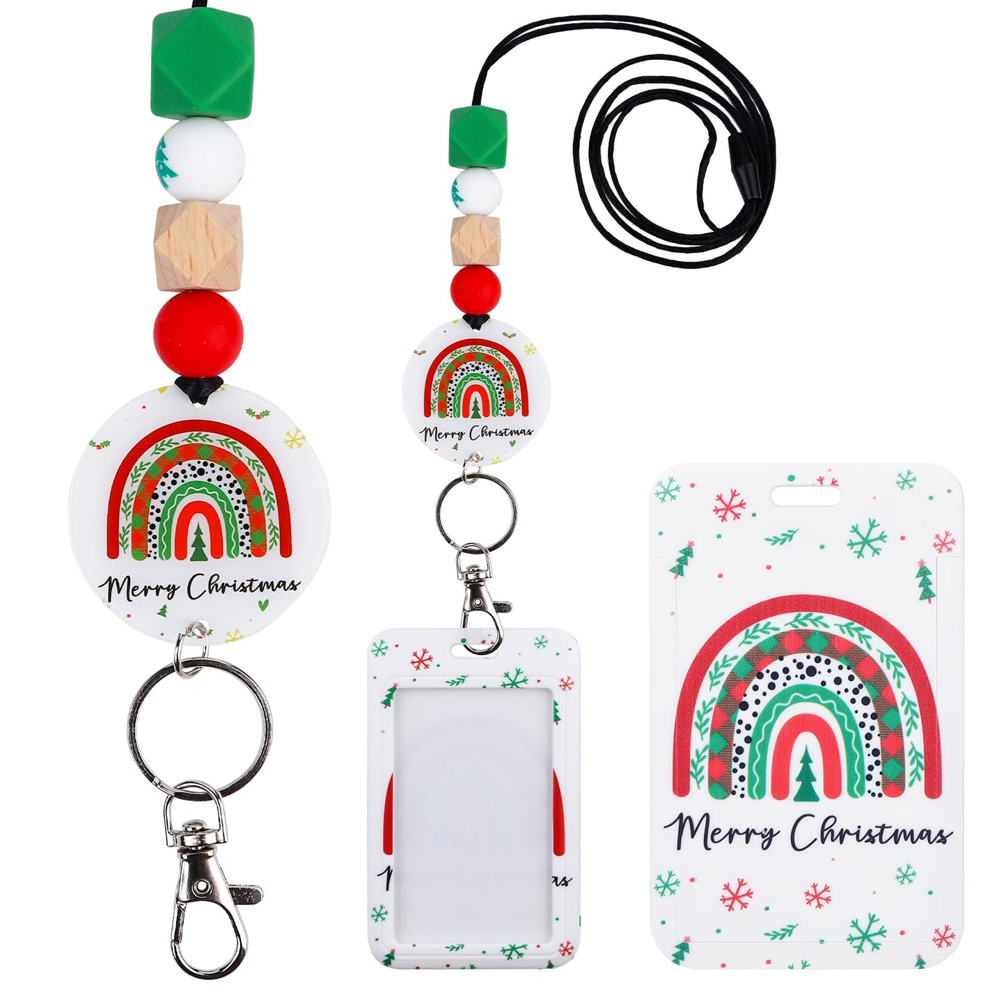 Christmas Lanyards for ID Badges - Cute Boho Beaded Breakaway Keychain Accessories, Teacher Lanyards with ID Badges Holder for Women Teacher Nurse Christmas Gifts