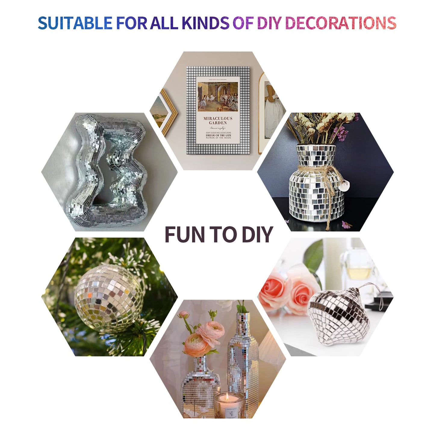 18000 PCS Silver Mini Square Disco Tiles, 5 x 5 mm Self-Adhesive Mirror Mosaic Tiles，Glass Mosaic Stickers for Vases, Cups, Home Decoration
