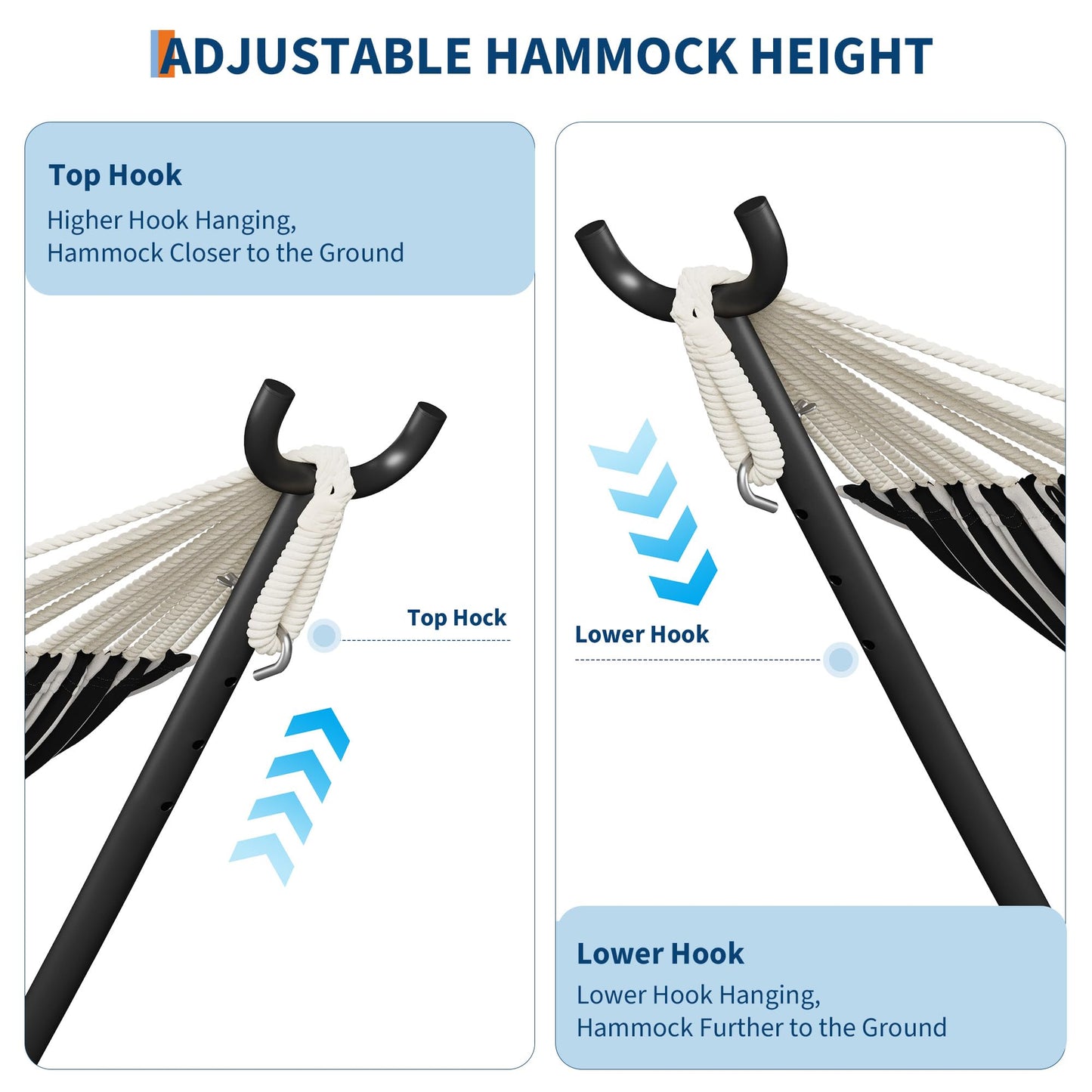 GarveeLife Double 2 Person Hammock, Indoor Outdoor Standing Hammock with Space Saving Steel Stand, Carry Bag, 450 LBS Weight Capacity, Suitable for Garden Camping Beach, Black