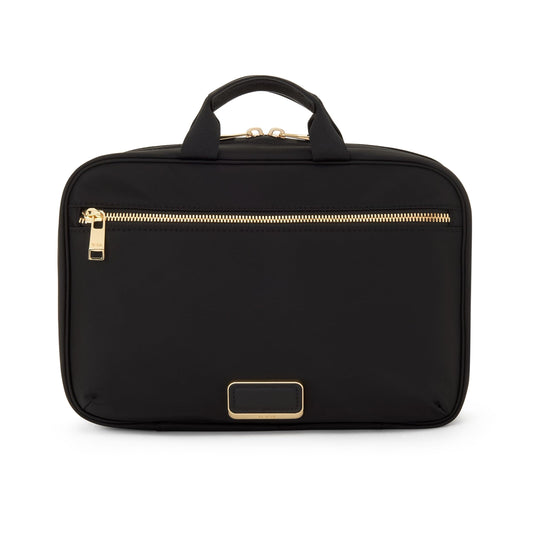 TUMI - Voyageur Madeline Cosmetic Bag - Women's Travel Makeup Toiletry Case, Lightweight with Zip Pockets and Metal Hanger - Medium, Black with Gold Hardware