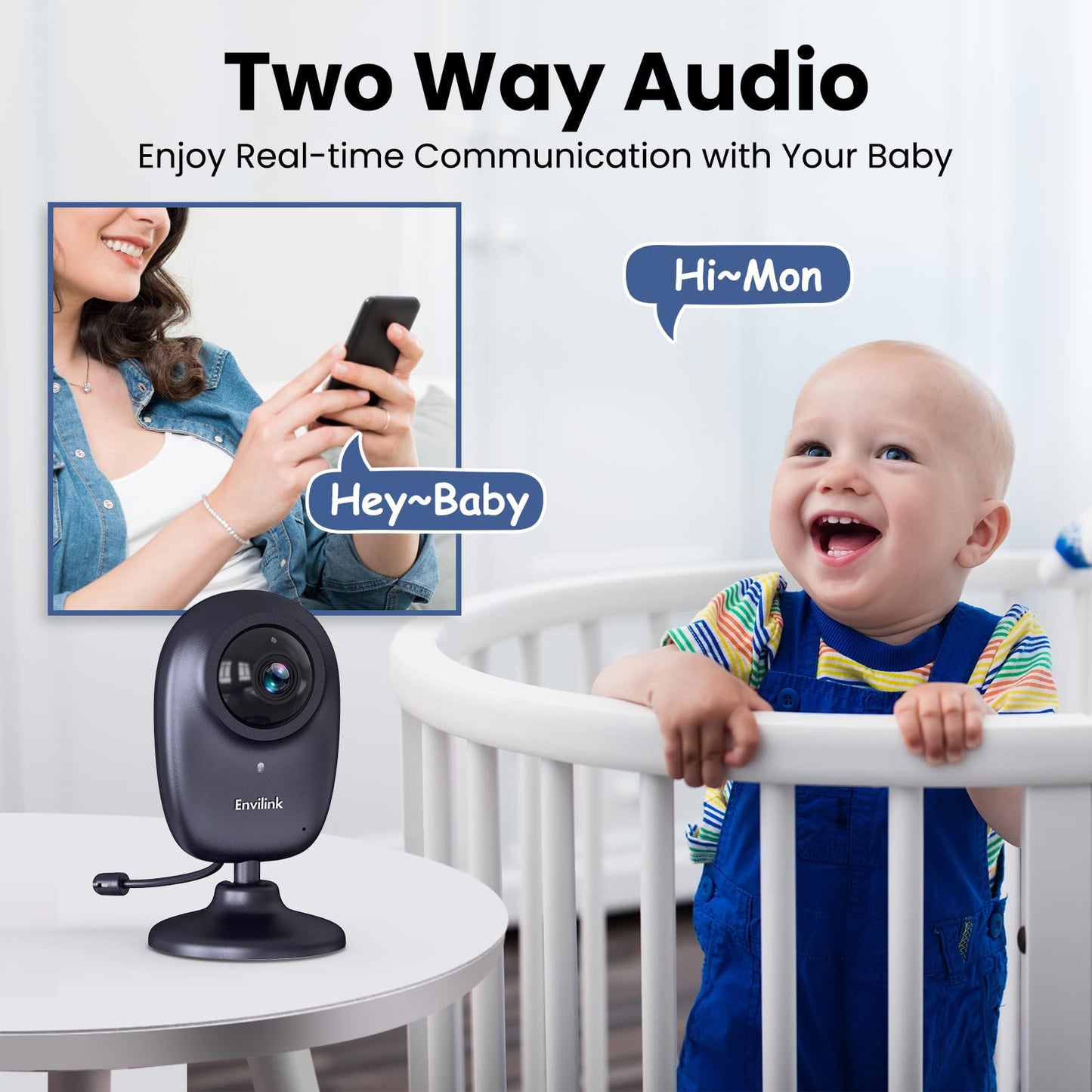 Envilink Smart Baby Monitor, 2.8in LCD, Night Vision, VOX, 2-Way Talk, 5 Lullabies 1500ft WiFi VideoBaby Monitor