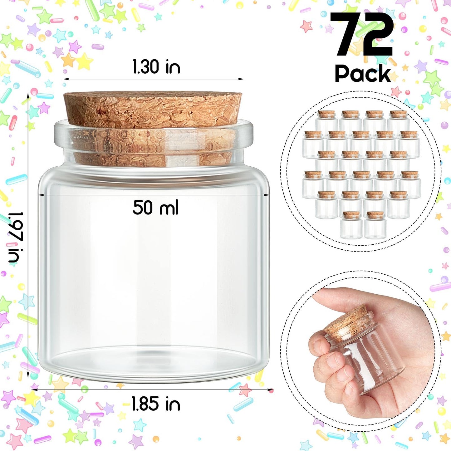 Patelai 12 Pcs Small Glass Jars with Cork Lids, Mini Potion Bottles Bulk Tiny Wishing Vial Spell Jars for DIY Art Crafts Gift Father's Day Graduation Wedding Birthday Party Favors (50ml/1.7oz)