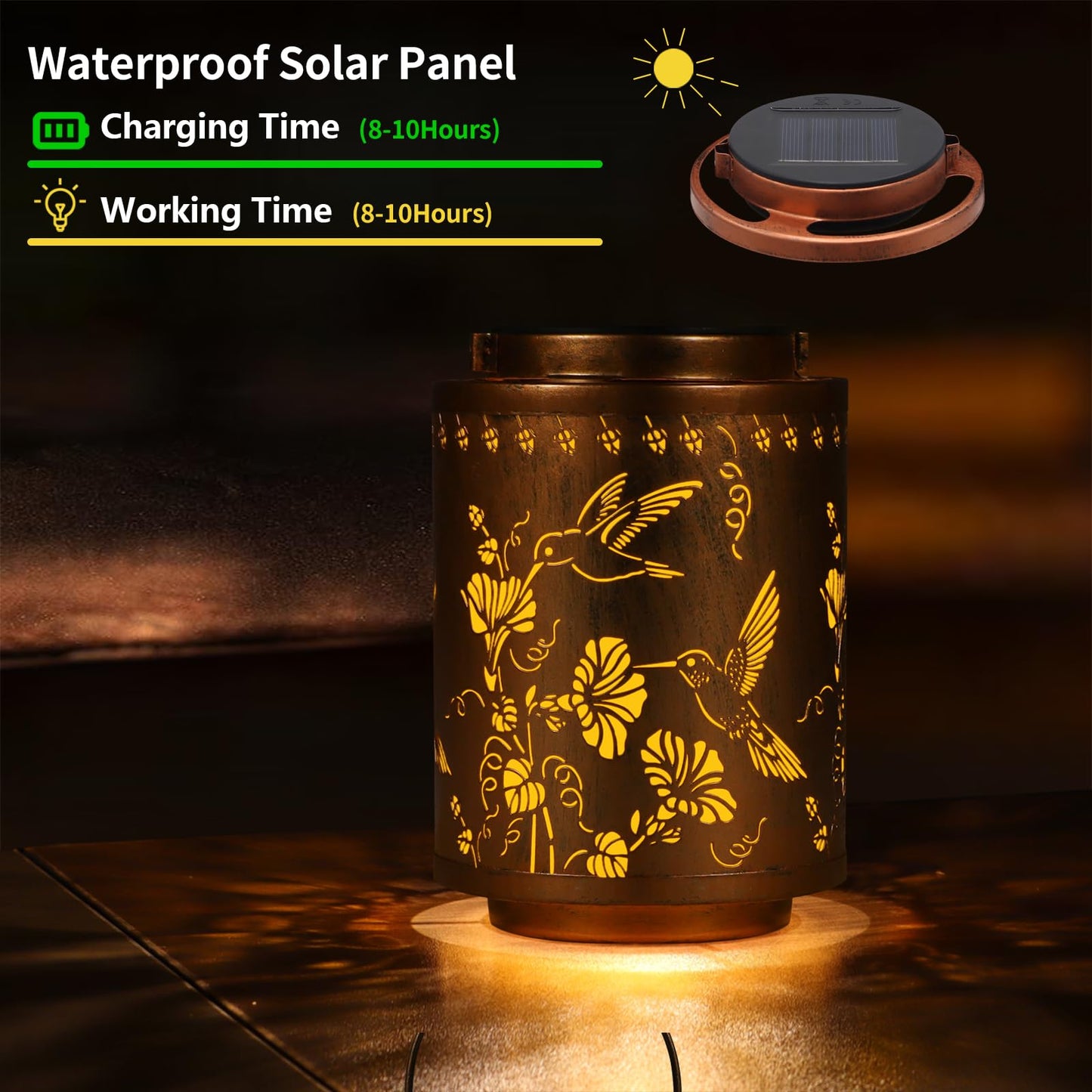 Solar Lanterns Outdoor Waterproof Garden Decor Gifts for Women Mon Grandma Metal Hanging Solar Lights Decoration for Outside LED Lanterns for Yard Patio Lawn Pathway（Hummingbirds）