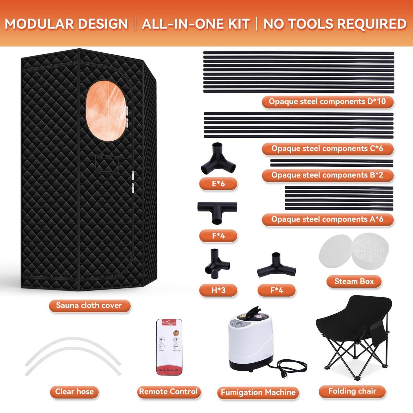 Portable Sauna for Home - Upgraded Personal Home Sauna Box with 3L 1300W Steamer, Big Folding Chair, 9 Levels Heat, Timer, Remote Control - Large Size Steam Room Saunas Tent for Relaxation & Spa Black