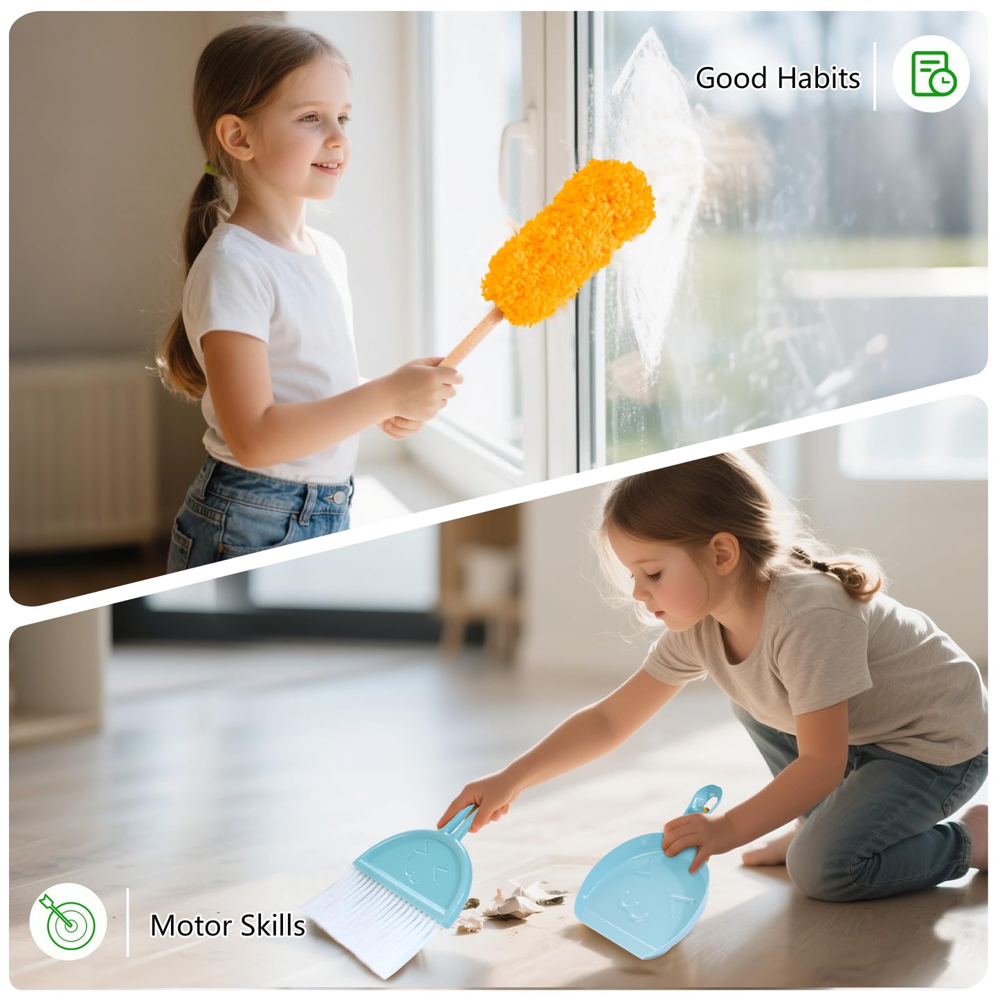 Wooden Kids Cleaning Set with Spray Mop, Montessori Cleaning Toys Real Water Sprayer and Toddler Broom Mop Set, Housework Pretend Play Toy Gift for Boys Girls Ages 3+