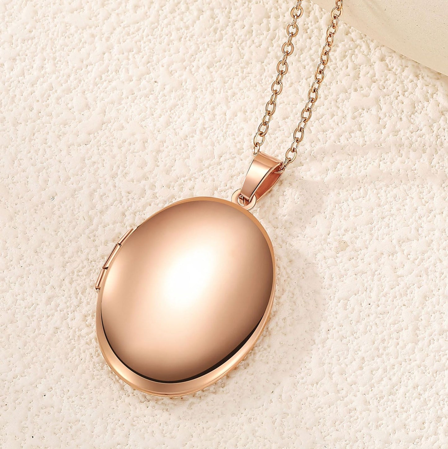 Rose Gold Glossy Oval Lockets Personalized Necklaces for Women Custom Photo Locket Necklace for Women Text & Symbols Engraved Customized Lockets Gifts for Mom Daughter