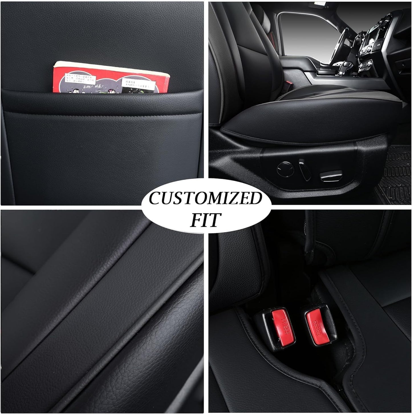 Coverado F150 Seat Covers for Ford, Full Set Leather Automotive Seat Covers, Custom Fit for 2015-2025 F150 and 2017-2025 F250, F350, F450 (Black)