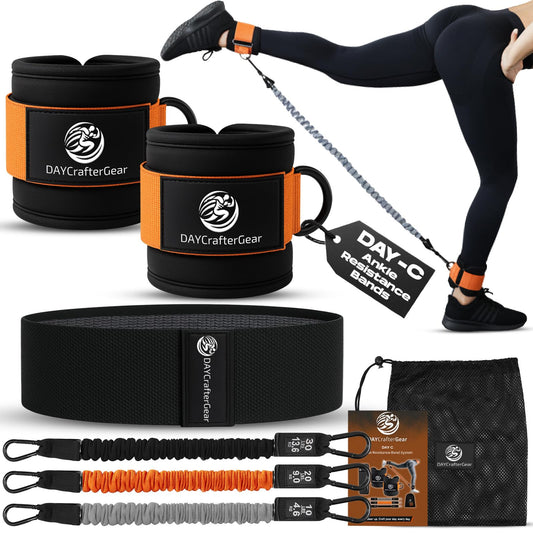 Ankle Resistance Bands with Cuffs & Bonus Fabric Resistance Bands for Working Out – Home Workout Set for Legs, Glutes, Yoga, Pilates, Strength Training Women & Men – Includes Bag & Guide
