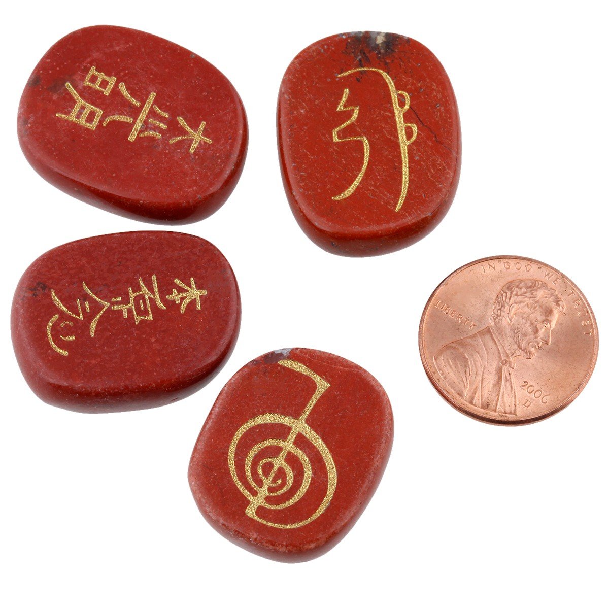 rockcloud Healing Crystal Red Jasper 4pcs Engraved Chakra Stones Palm Stone Reiki Balancing
