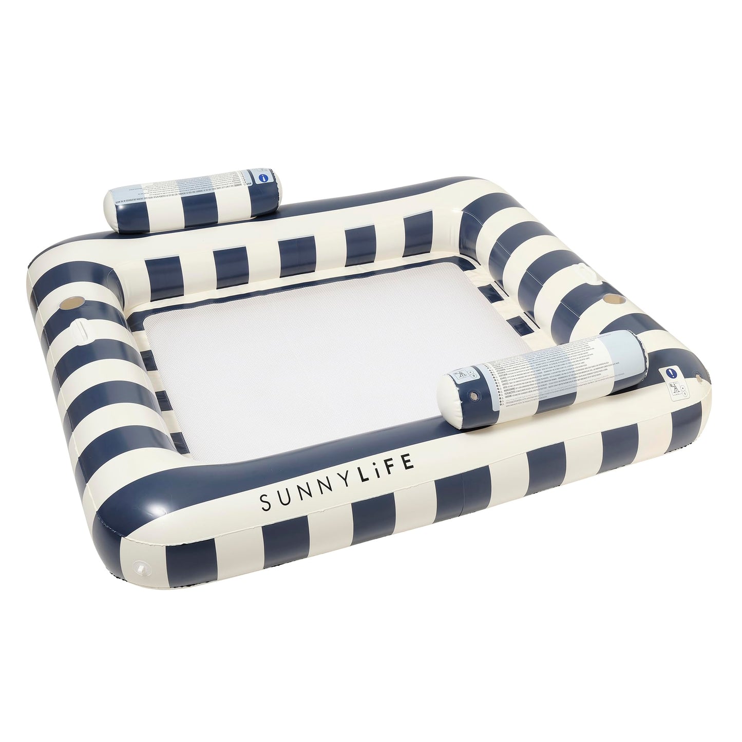 SUNNYLiFE Pool Floats Adult 2 Person Lounger - River Floats for Adults with Cup Holders, Pool Hammock Float for Swimming, Large Floaties for Pool Floating | Le Weekend Navy Stripe