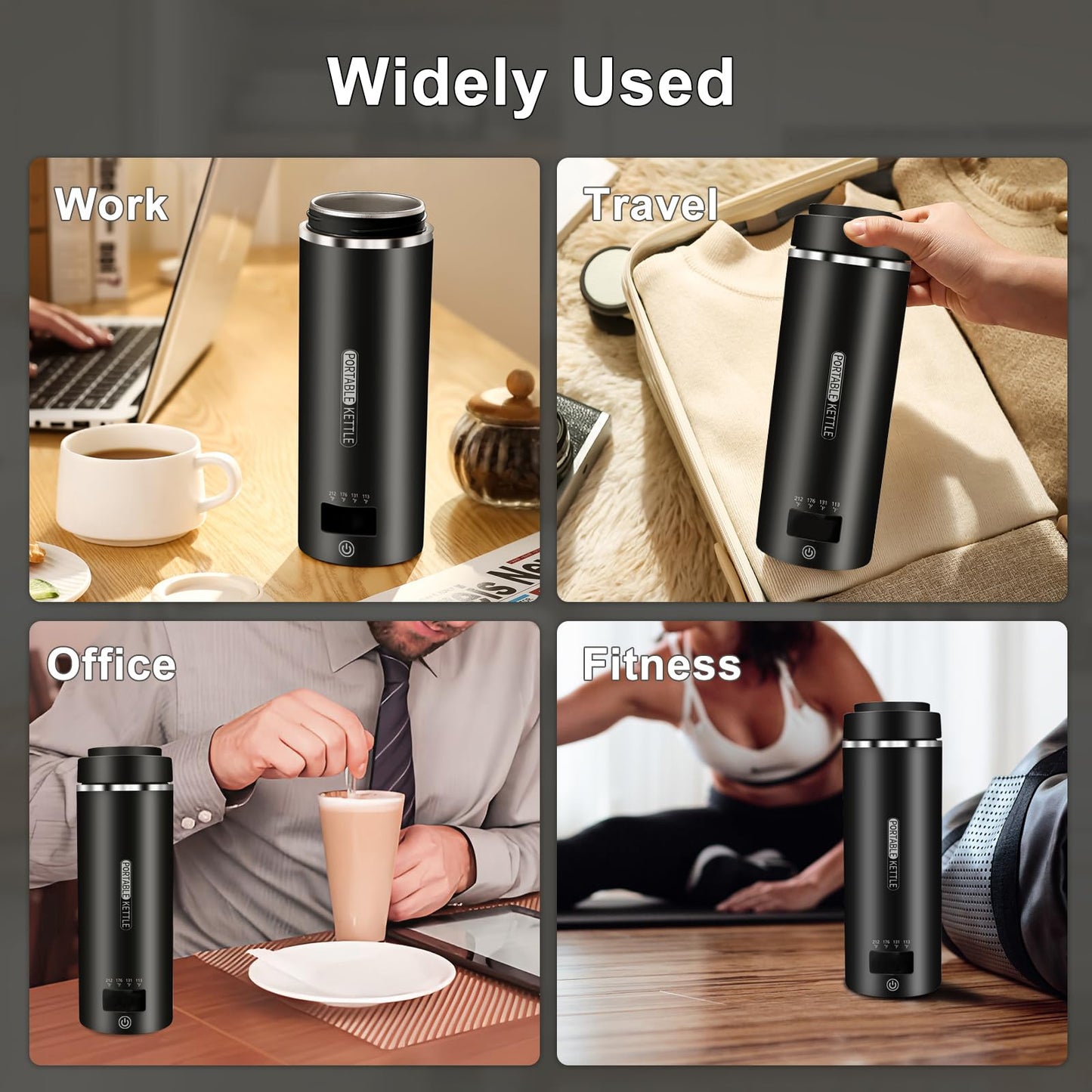 Travel Kettle Small Tea Kettle Coffee Mini Portable Electric Kettle with 4 Temperature Settings, Plug in 304 Stainless Steel Mini Travel Electric Kettle with Auto Shut-off(Black)