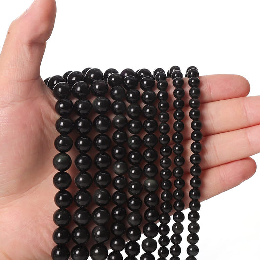 45pcs 8mm Natural Black Obsidian Gemstone Beads Energy Healing Crystal Round Loose Stone Beads for Jewelry Making, DIY Bracelets Necklaces