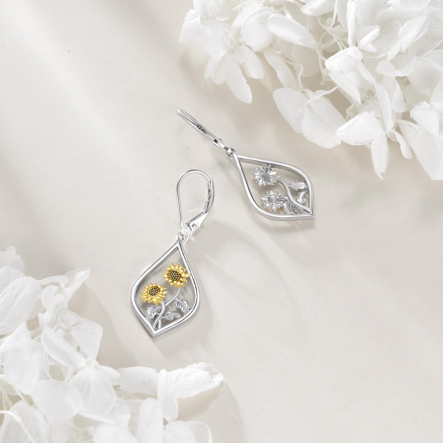Sunflower Earrings Sterling Silver Flower Floral Dangle Dangling Drop Charm Earrings Boho Jewelry Christmas Gifts for Women