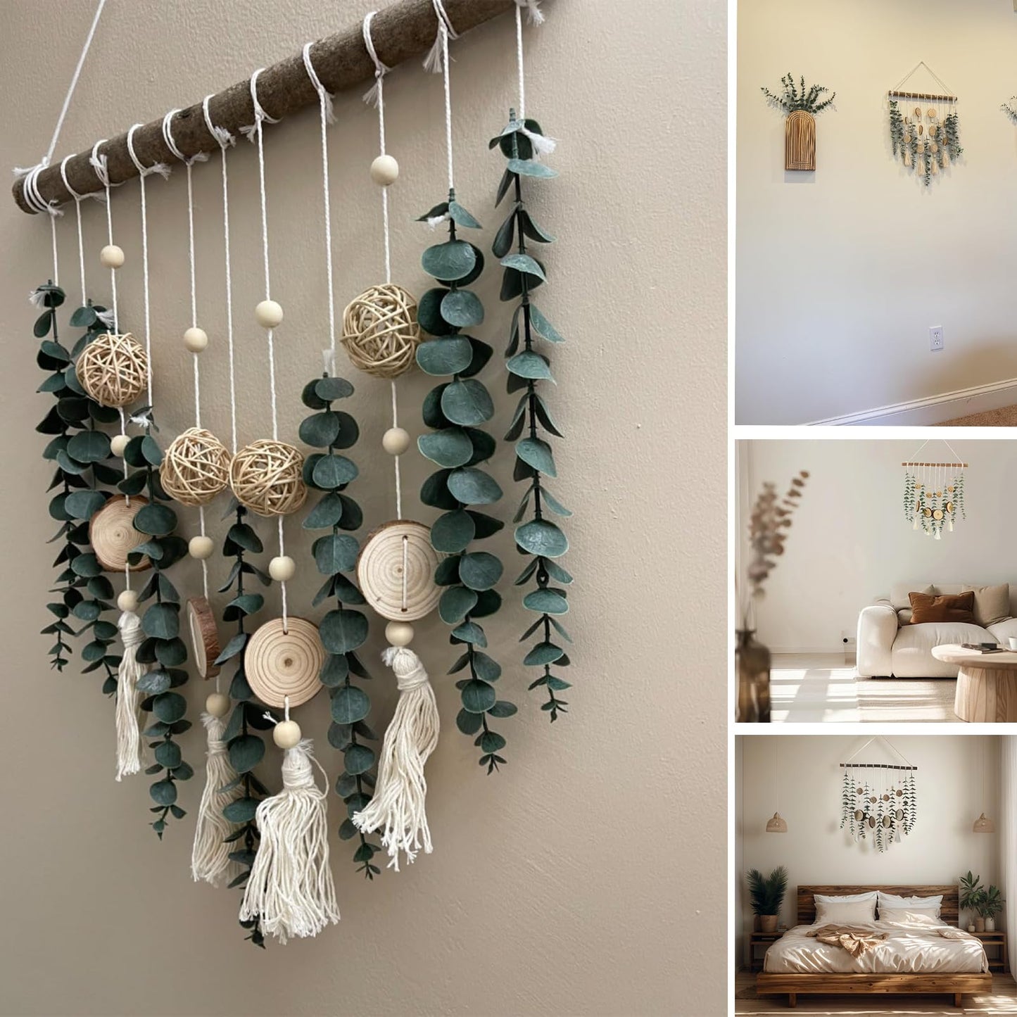 NLHH 21’’ Eucalyptus Wall Hanging Decor Artificial Eucalyptus Plant Fake Greenery Leaves Boho Wall Decor with Wooden Stick for Bedroom Bathroom Kitchen Rustic Farmhouse Home Living Room Decoration